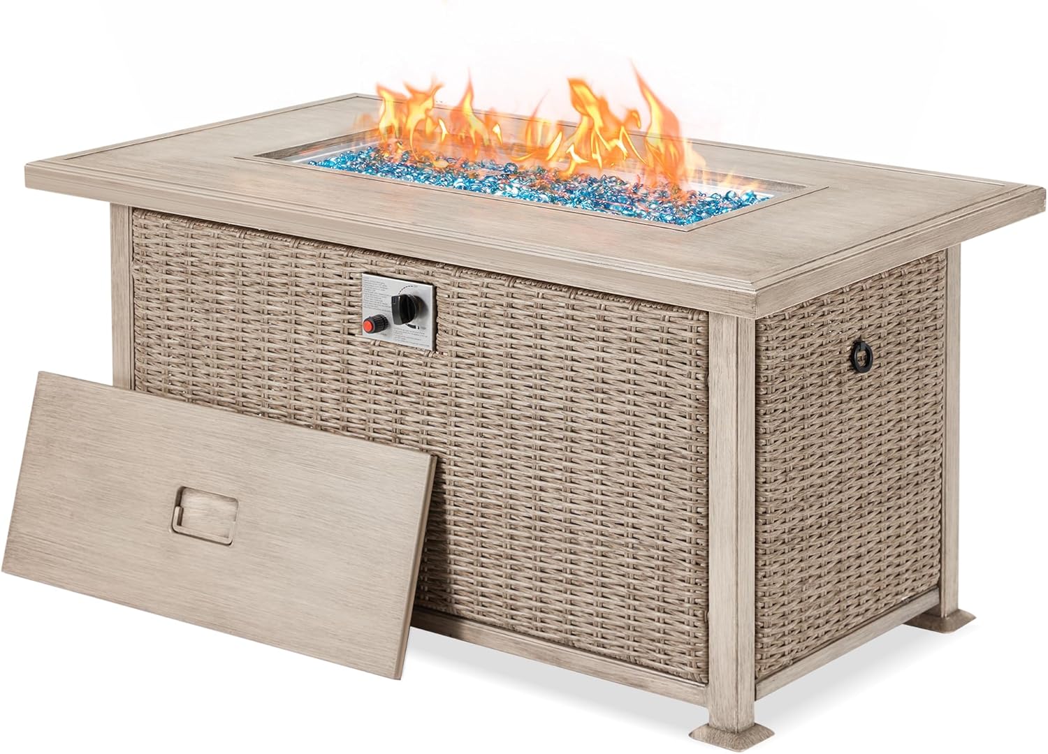 Homrest Mesa de fuego de propano de 50 pulgadas de largo, mesa de fuego de gas de encendido automático de 50,000 BTU con ganchos laterales ocultos,