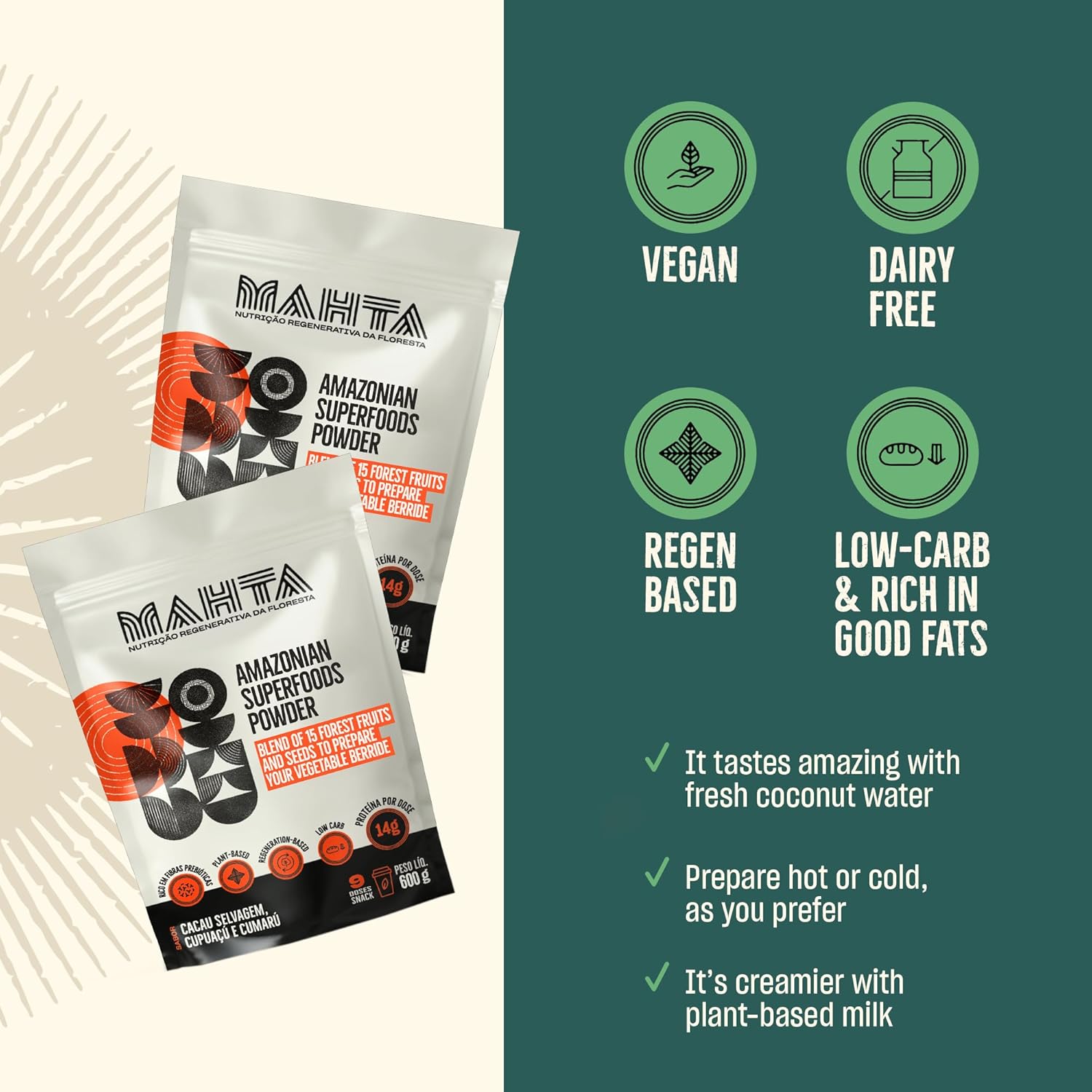 Reemplazo de comida vegana  12 superalimentos amazónicos, fibra y proteína en polvo completo a base de plantas  Bajo en carbohidratos, sin OMG, sin