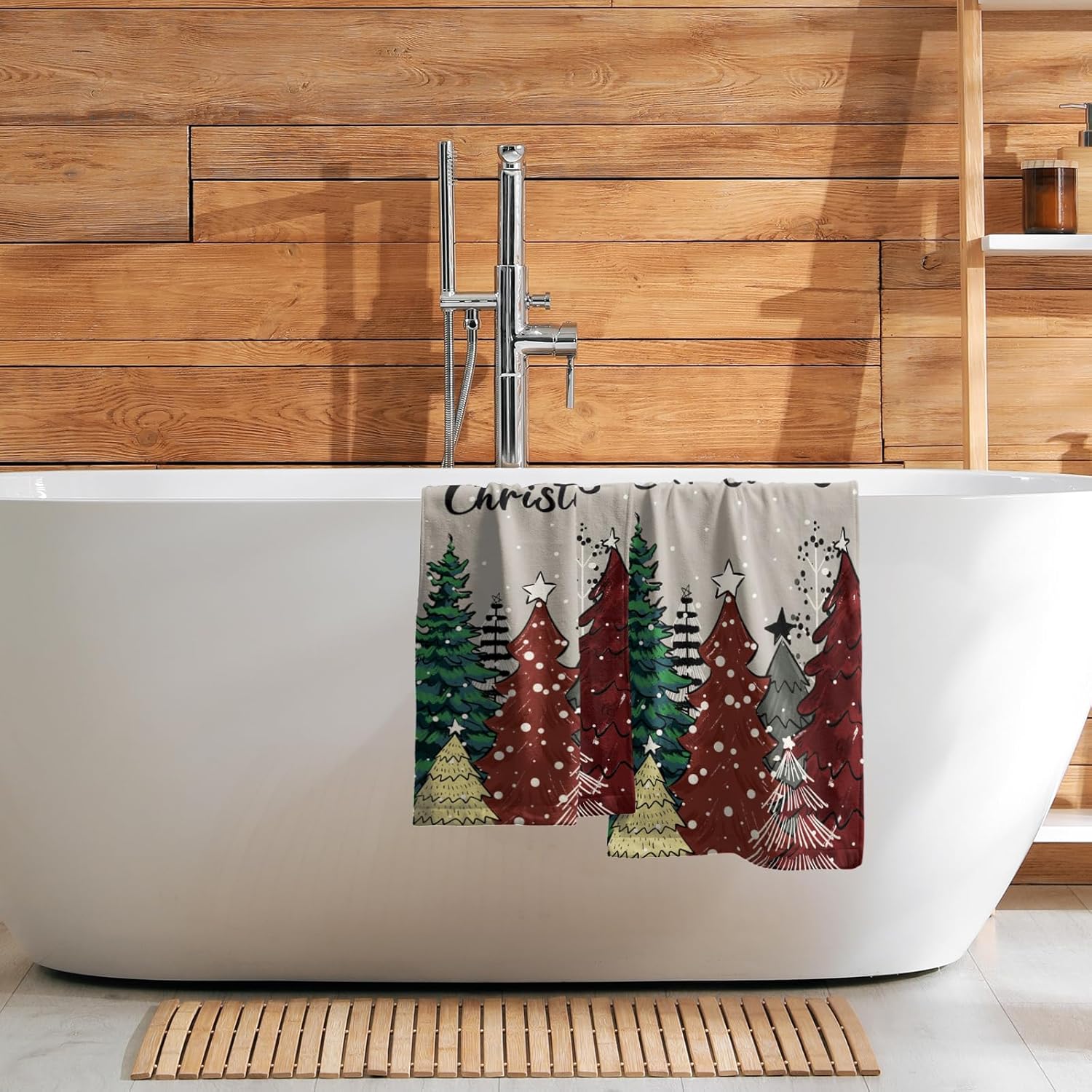 Juego de 2 toallas de mano de árboles de Navidad, toallas de baño suaves para vacaciones, toallas de cocina suaves, toallas de baño decorativas para