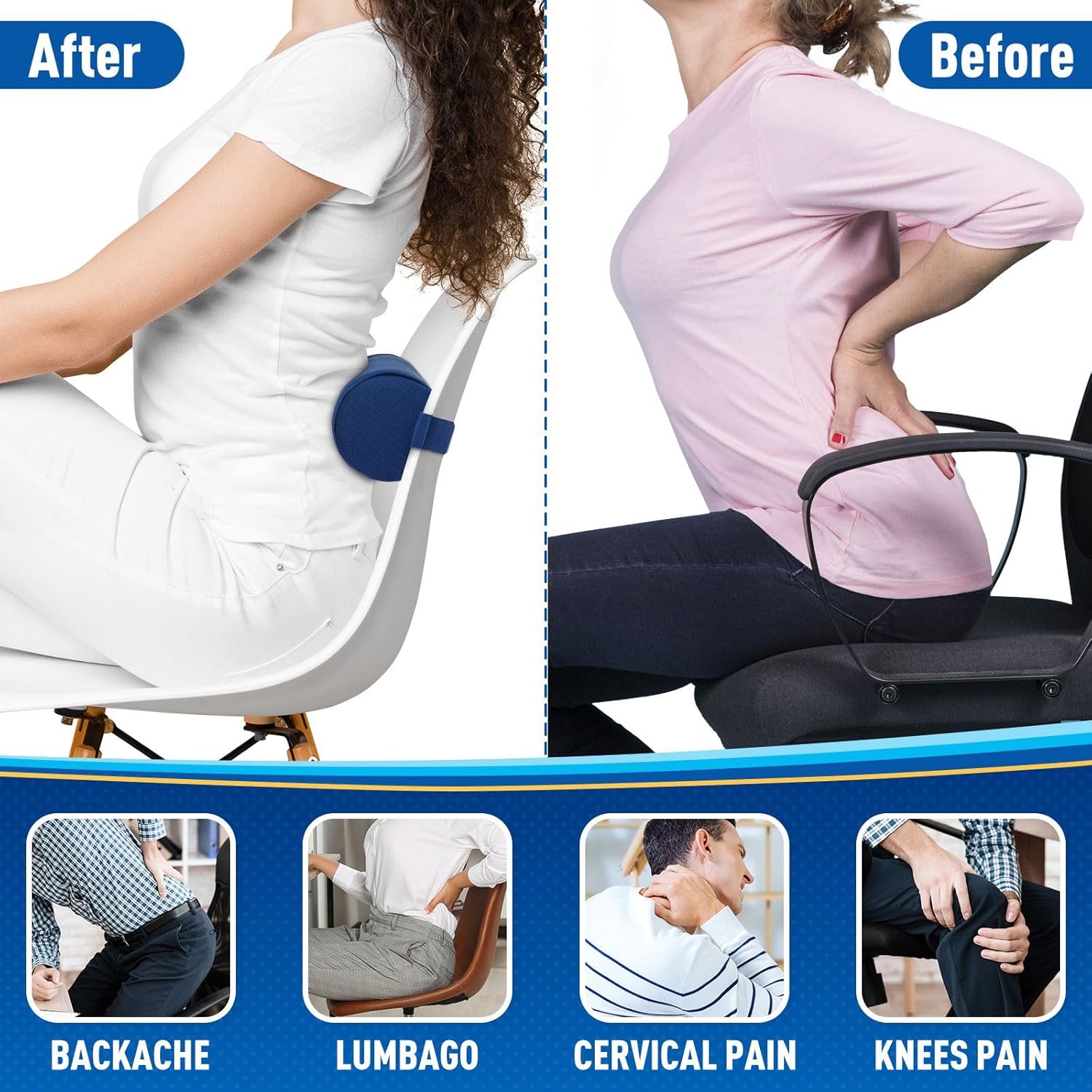 CushZone Cojín de asiento, almohada de soporte lumbar para silla de oficina, automóvil, silla de juegos, cojín de respaldo de espuma viscoelástica