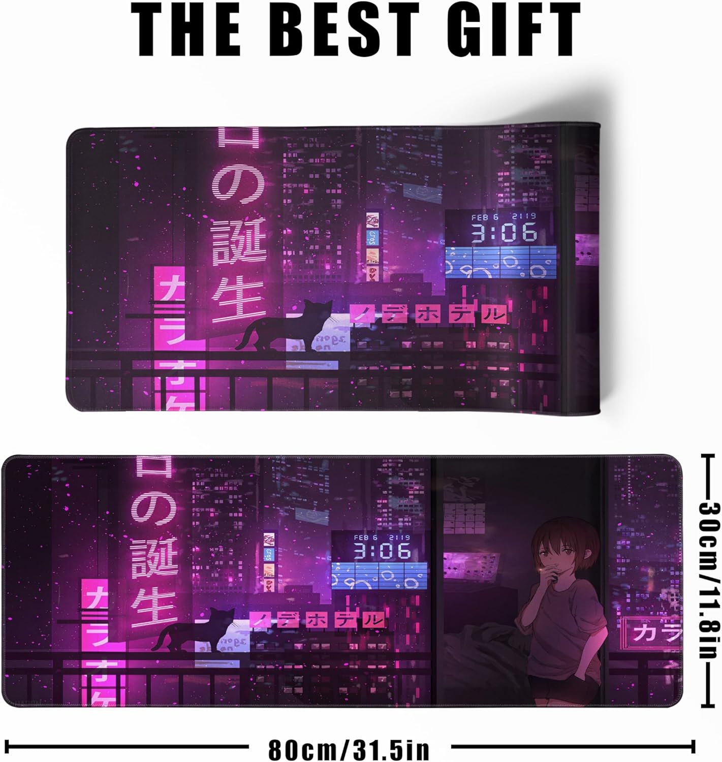 Alfombrilla de mouse para juegos de anime morado, XL, extendida, japonesa, grande, alfombrilla de escritorio de 31.5 x 11.8 pulgadas, alfombrilla de