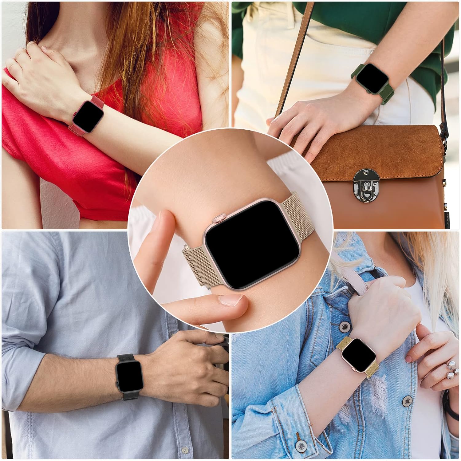 Steezrd Paquete de 3 correas metálicas de malla compatibles con Apple Watch de 1.496 in 1.575 in 1.614 in 1.654 in 1.732 in 1.772 in 1.929 in,