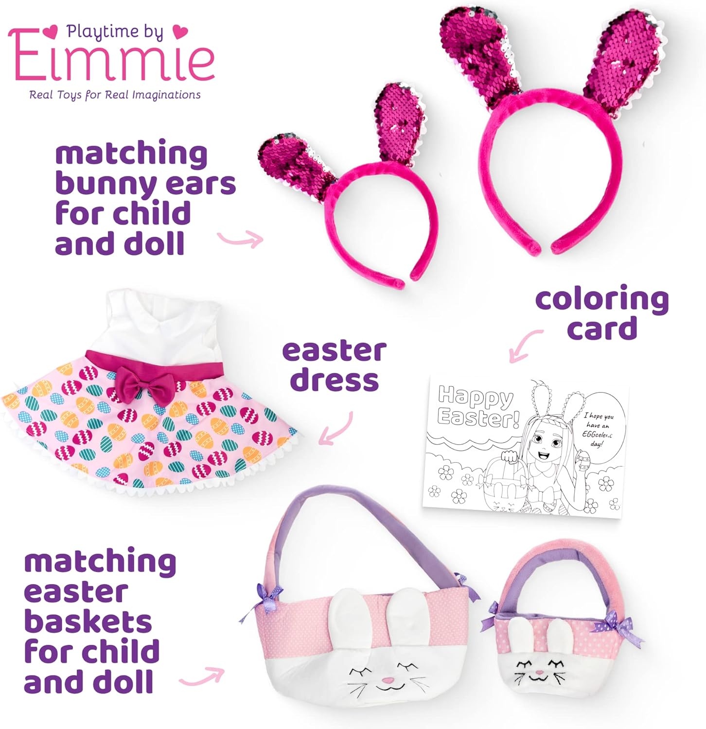 Playtime by Eimmie Conjunto de ropa y accesorios para muñecas, vestido de vacaciones de Pascua con accesorios a juego, se adapta a muñecas
