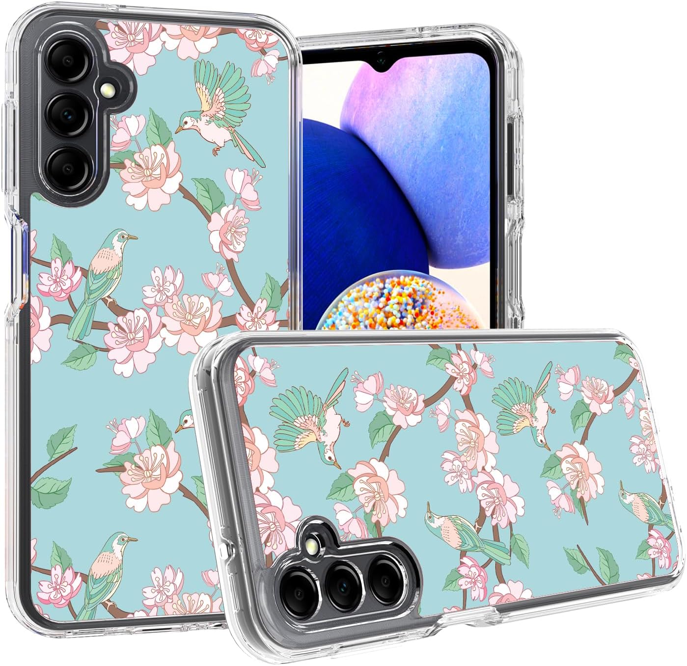 WZOKA Funda para Samsung Galaxy A14, funda original floral Samasung A14 con diseño híbrido 2 en 1, carcasa protectora fuerte de policarbonato TPU
