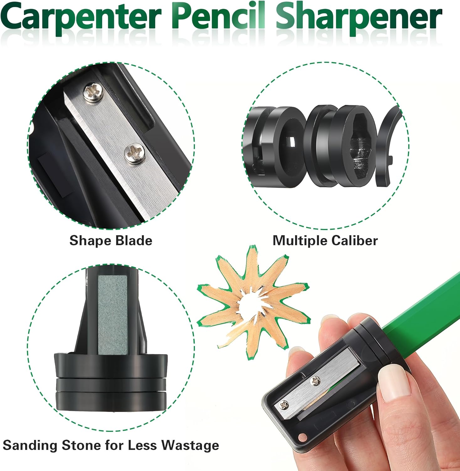 14 lápices de carpintero, 7 pulgadas, octogonal plano, negro, para carpintería, resistente, con sacapuntas y soporte retráctil para carpintería de
