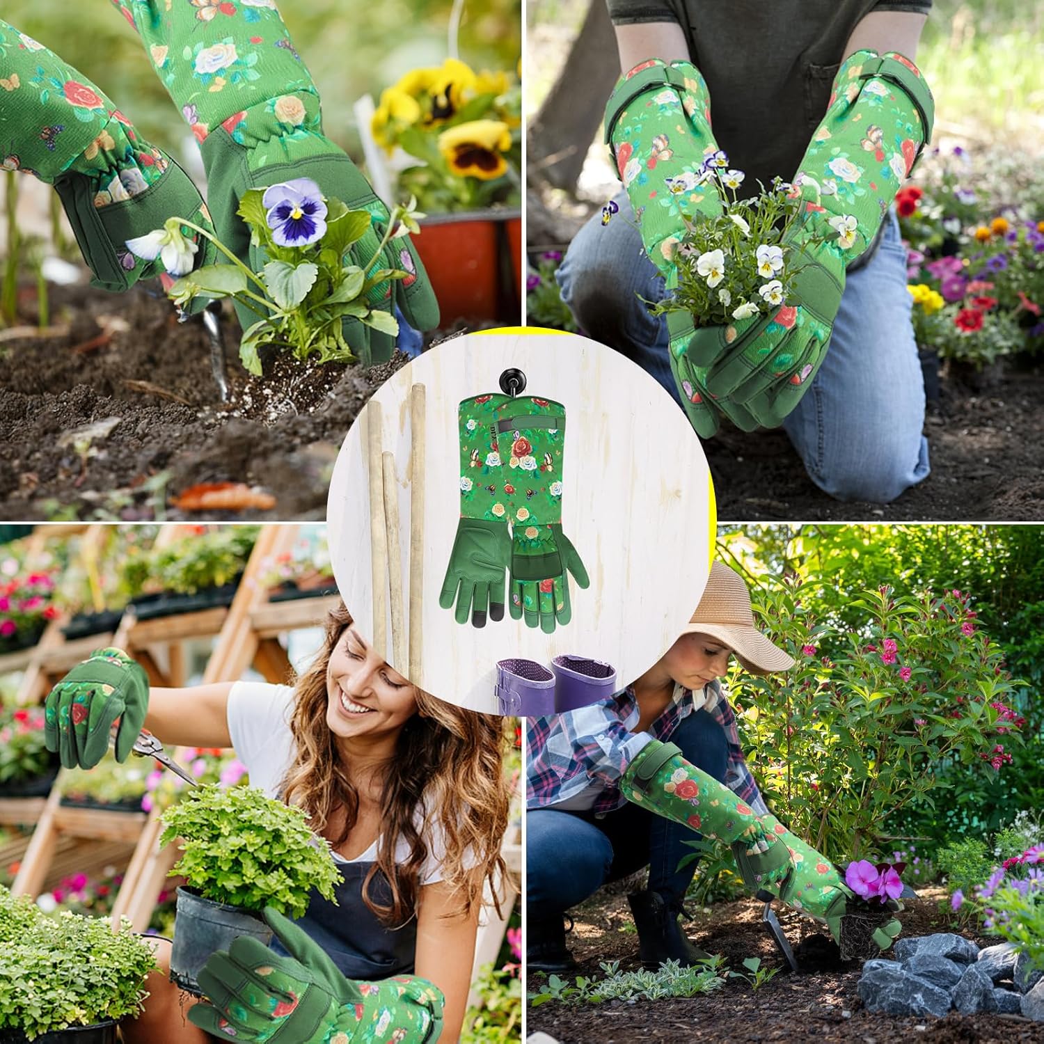 Guantes de jardinería para mujer, guantes de rosas para jardinería, a prueba de espinas, guantes largos de jardín para mujer, guantes de cuero