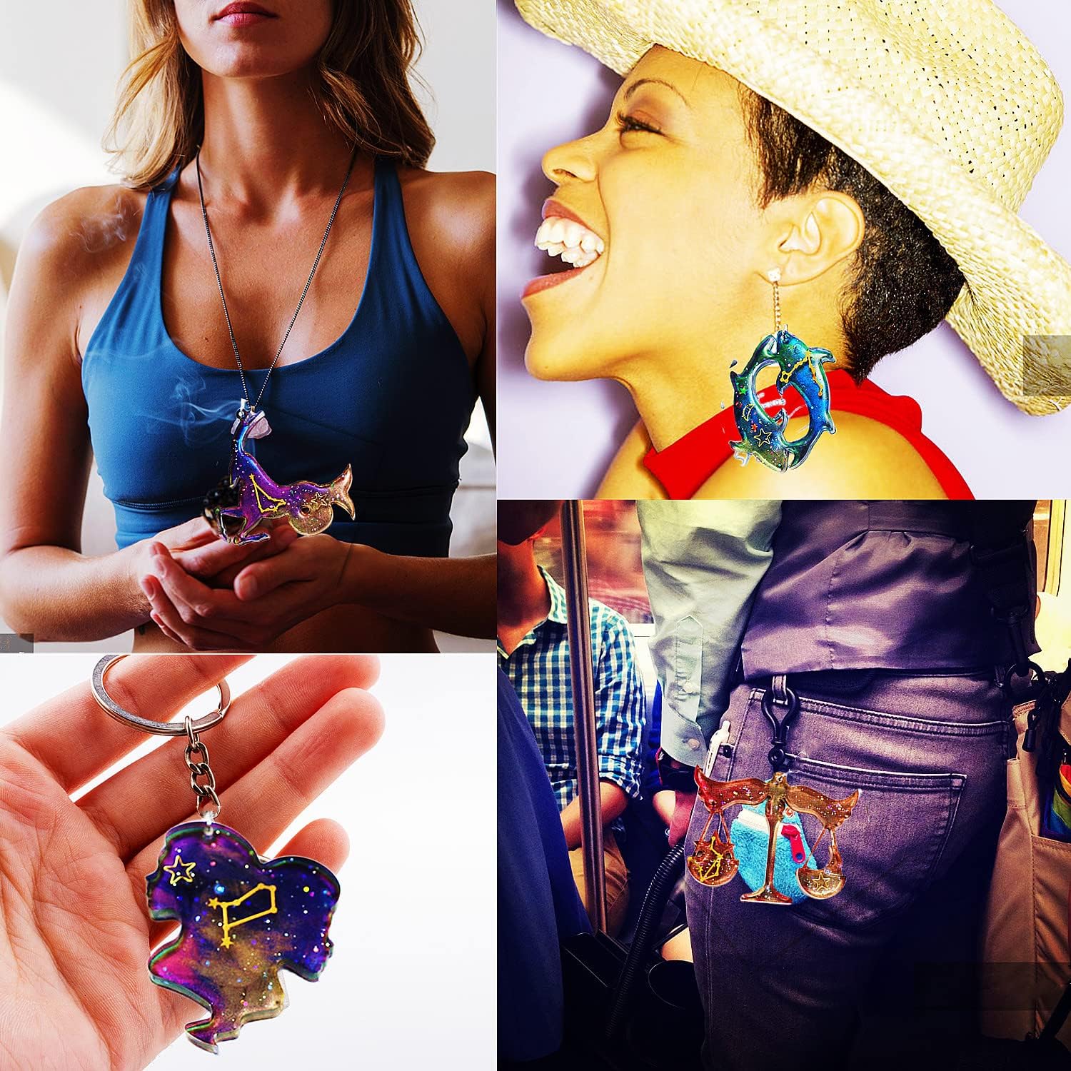 Llavero del zodiaco Moldes de resina de silicona, 12 constelaciones, animales, colgante, molde de fundición de resina epoxi con agujero, joyería