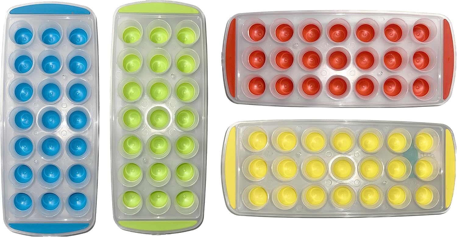 Mini bandejas redondas para cubitos de hielo de 11 pulgadas con parte inferior de silicona flexible (Juego de 4 colores primaverales)