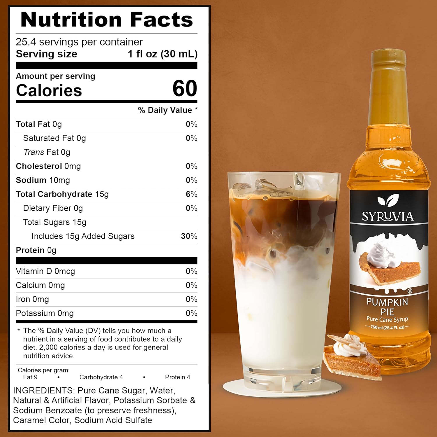 Syruvia Jarabe de pastel de calabaza para café, delicioso jarabe de café de pastel de calabaza, 25.4 onzas líquidas, Kosher, sin gluten, perfecto