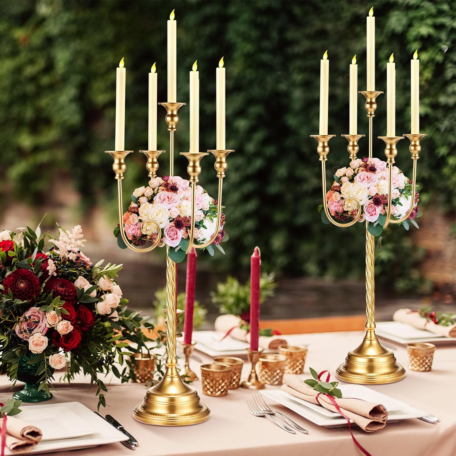 Rtteri 6 candelabros dorados de metal para velas cónicas para centros de mesa, bodas, Navidad, vacaciones, fiesta de cumpleaños (5 brazos, 12.2 x