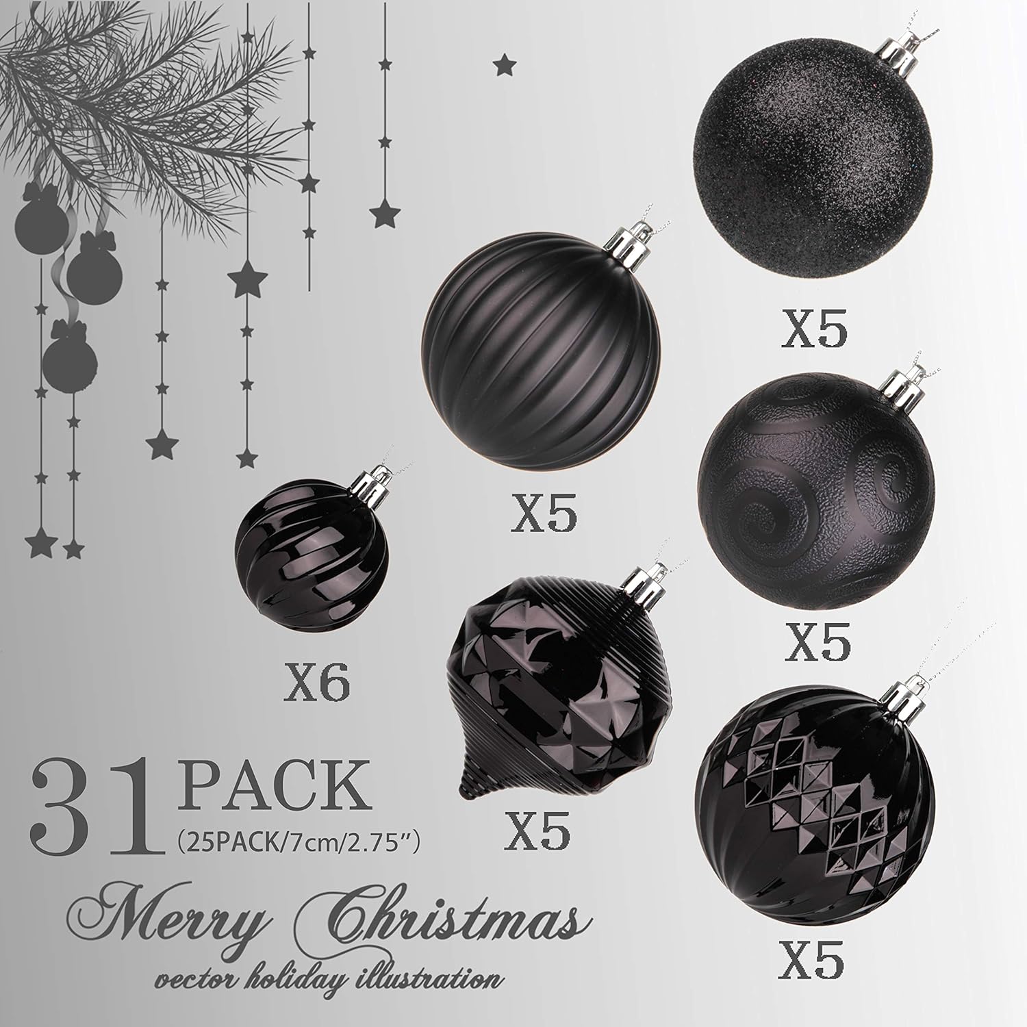 Jusdreen 31 esferas decorativas para árbol de Navidad, inastillables, esferas colgantes para árbol de Navidad, decoración para vacaciones, fiestas,