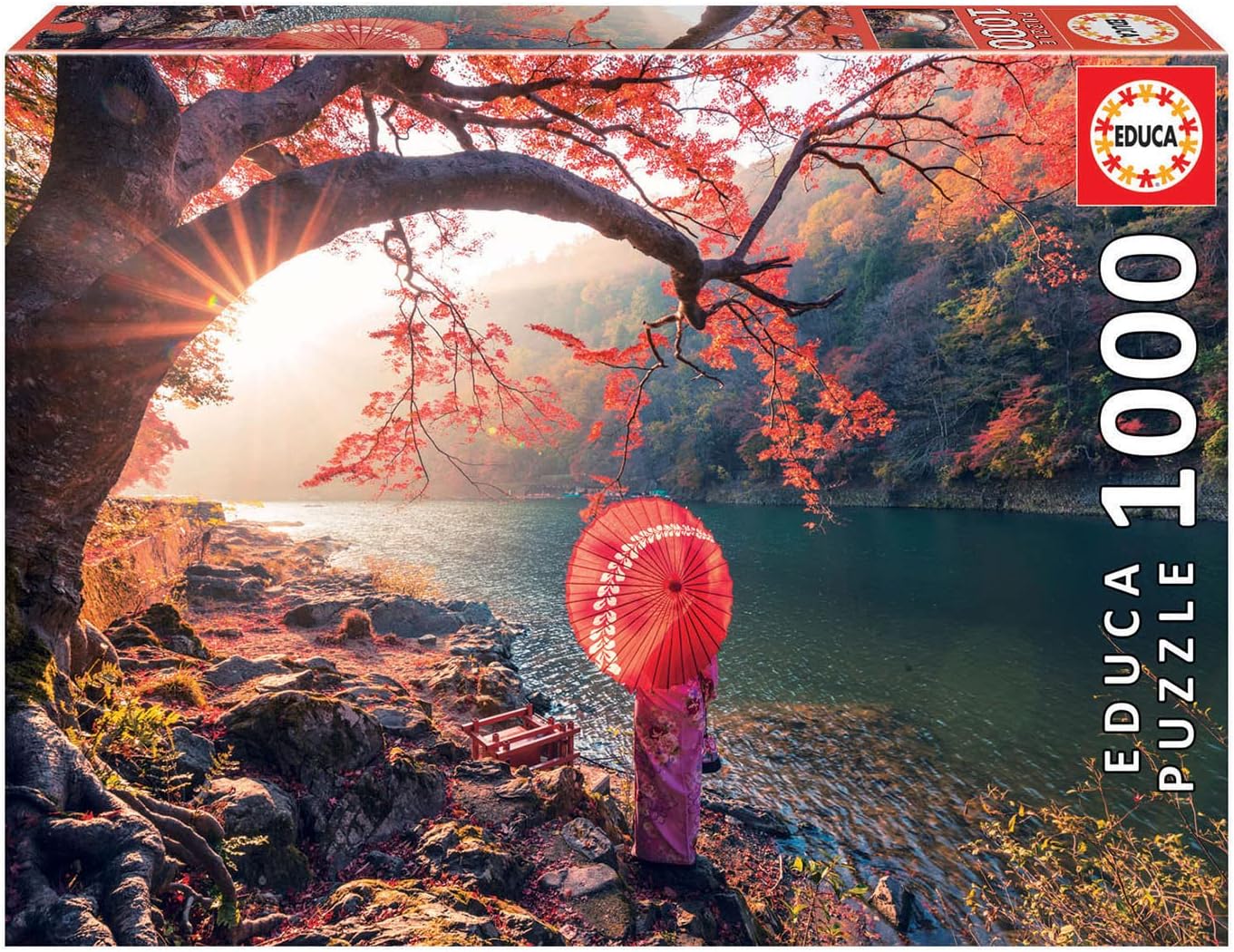 Educa – Amanecer en el río Katsura – Rompecabezas de 1000 piezas – Pegamento para rompecabezas incluido – La imagen completa mide 26.8 x 18.9