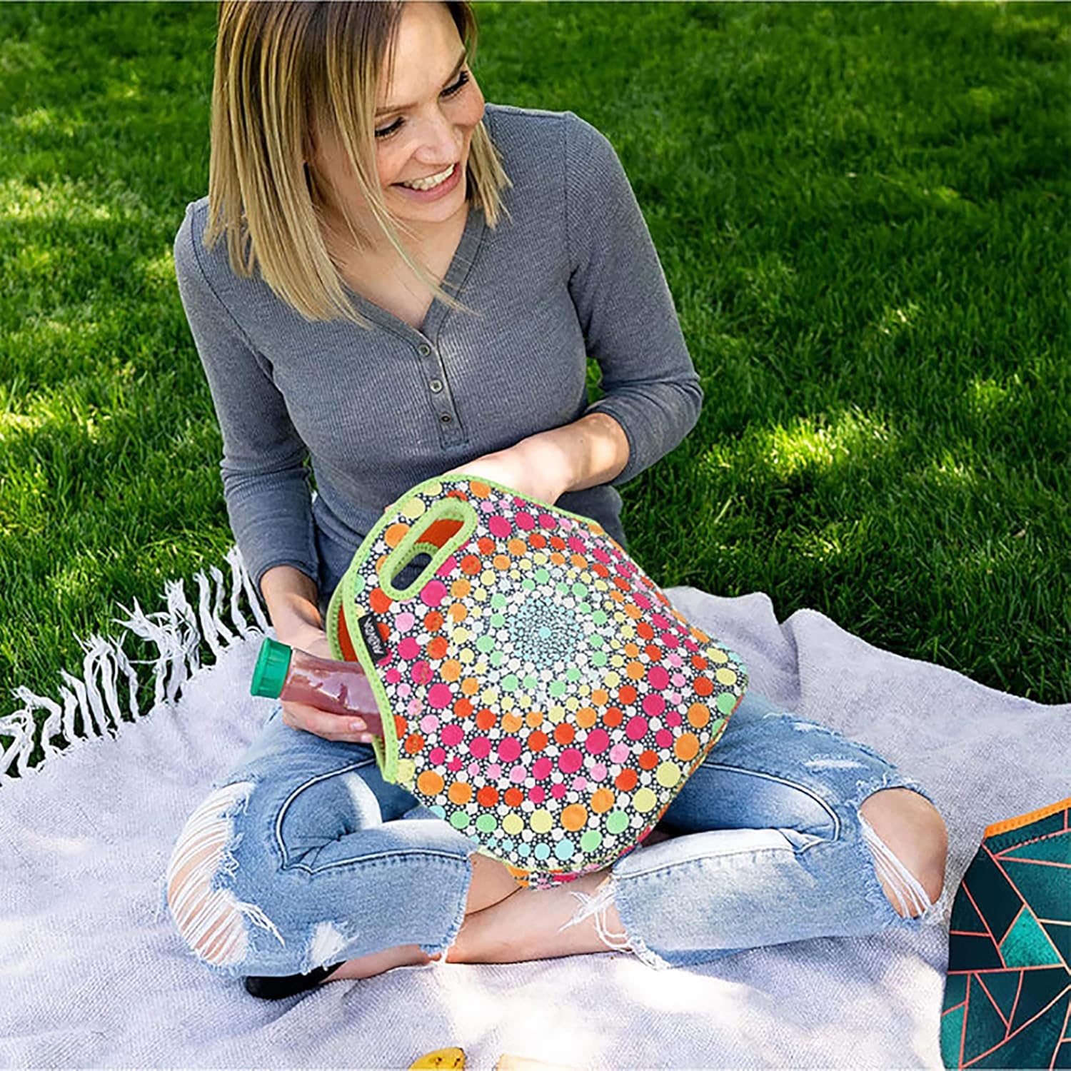 Artists Collective – Bolsa de neopreno con aislamiento lavable para el trabajo y el picnic, diseño de Amy Diener (EE. UU.), piruleta, clásico
