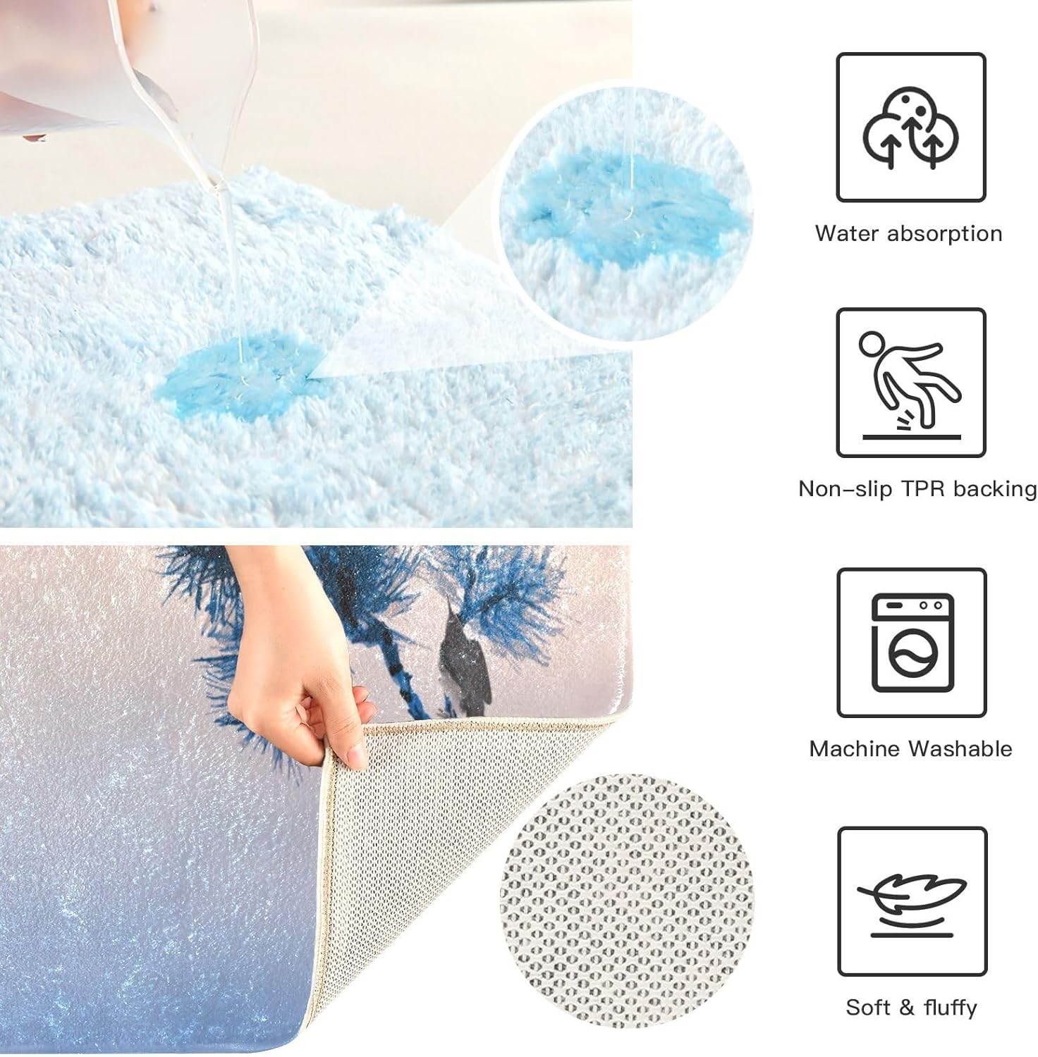 Bathroom Rugs Sets 2 Piece 24×16+24×20 Inch,Soft U-Shaped Contour Toilet Rug Red Maple Leaves Bird Non-Slip Absorbent Bath Floor Mat Carpet Set