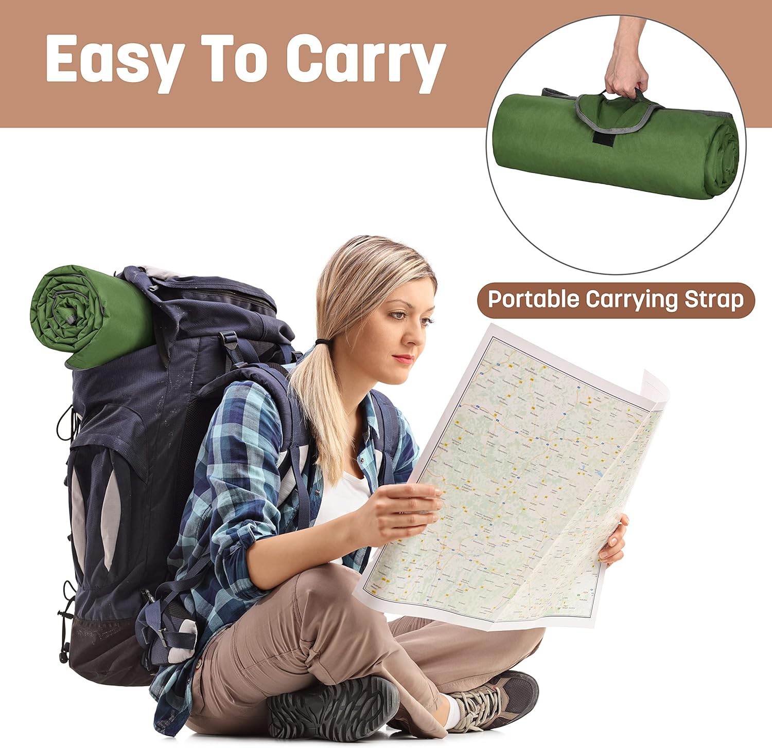 Tirrinia – Manta impermeable para exteriores con forro de lana Sherpa, resistente al viento, triple capa, abrigada, cómoda, plegable para acampar,