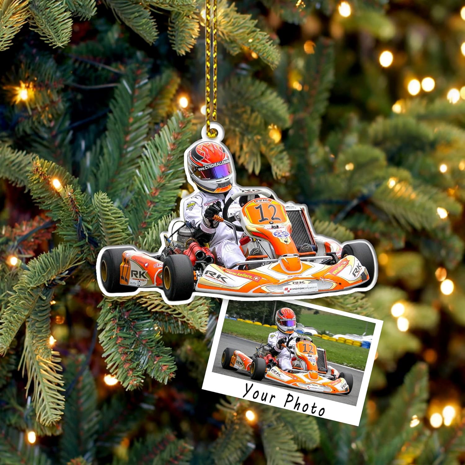 Adorno de Navidad con foto personalizada para los amantes de las carreras de arrastre, 3.5 x 3.5, decoración de árbol de Navidad, cumpleaños de