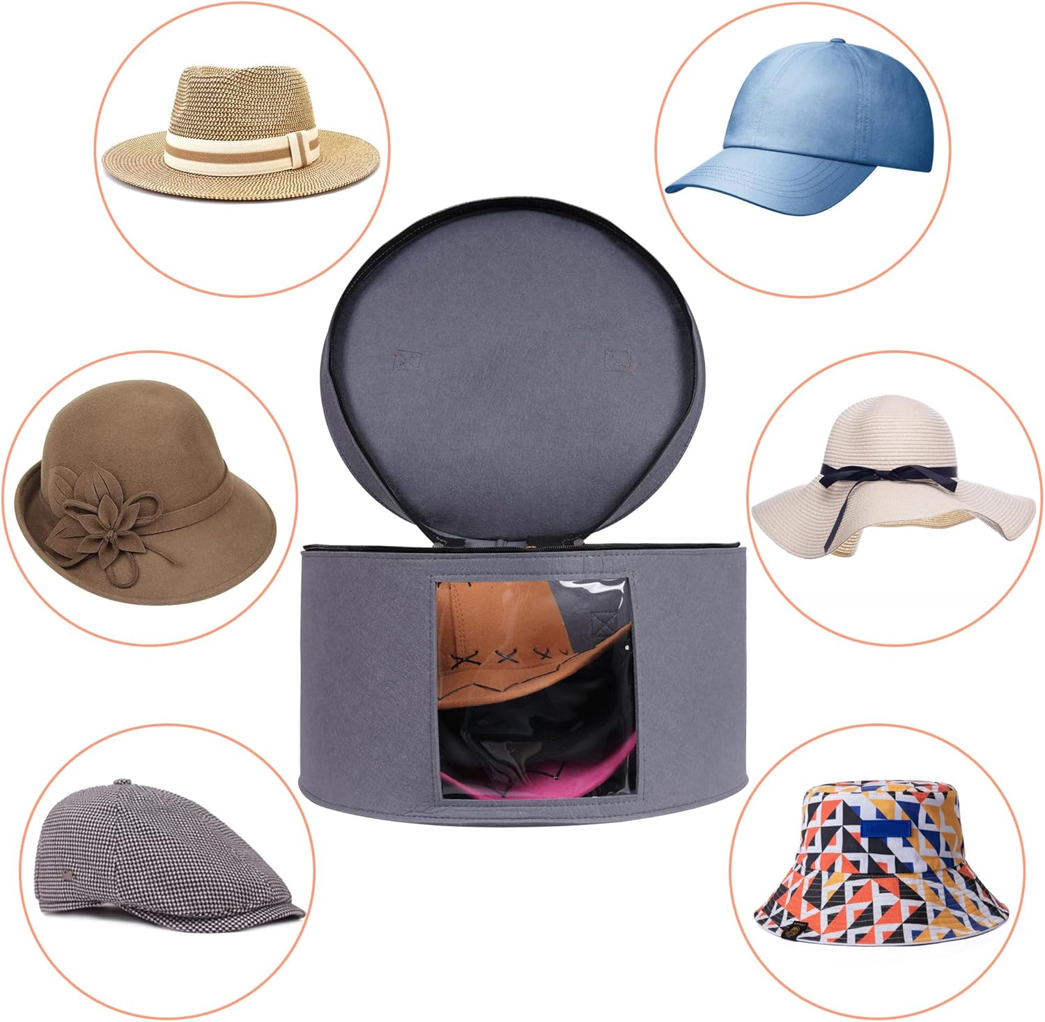 Caja de almacenamiento para sombreros de fieltro, caja de almacenamiento redonda para sombreros transparentes, 16.5 x 10 pulgadas, gran capacidad,