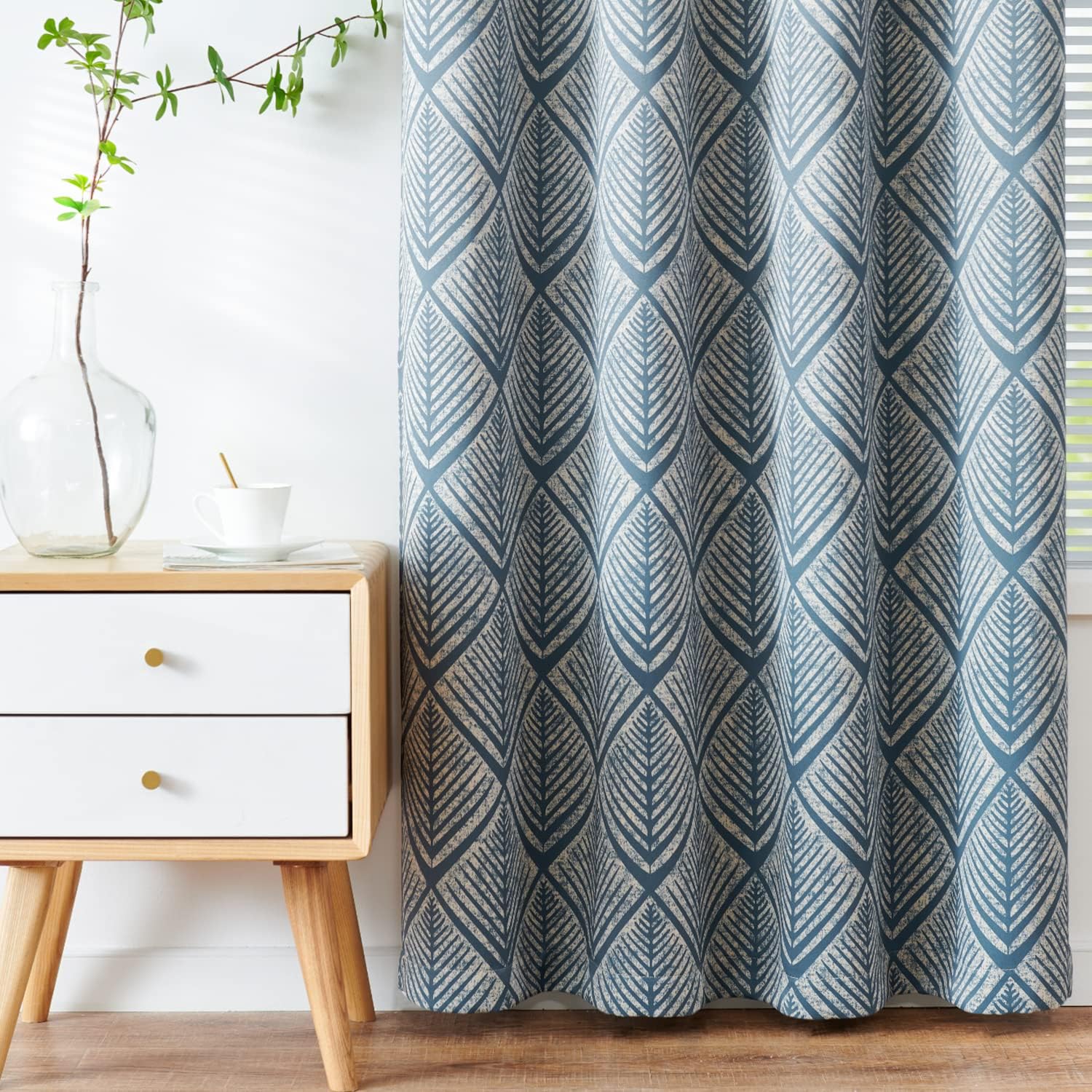 COLLACT Cortinas 80% de opacidad para dormitorio, cortinas con patrón geométrico azul, 63 pulgadas de largo, para oscurecer la sala de estar, con