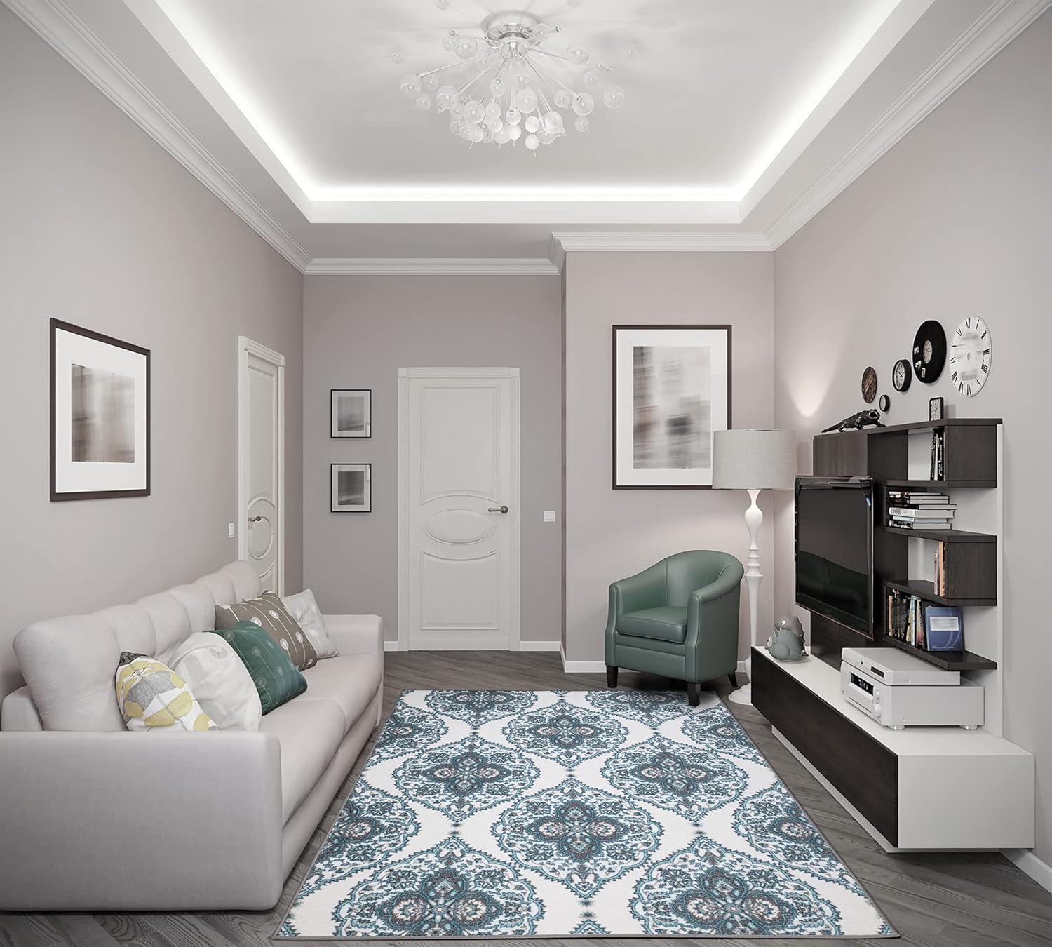 Ottomanson Ottohome Collection – Alfombra antideslizante de goma con diseño marroquí moderno de 5 x 7 pies, 5 x 6 pies 6 pulgadas, color blanco roto