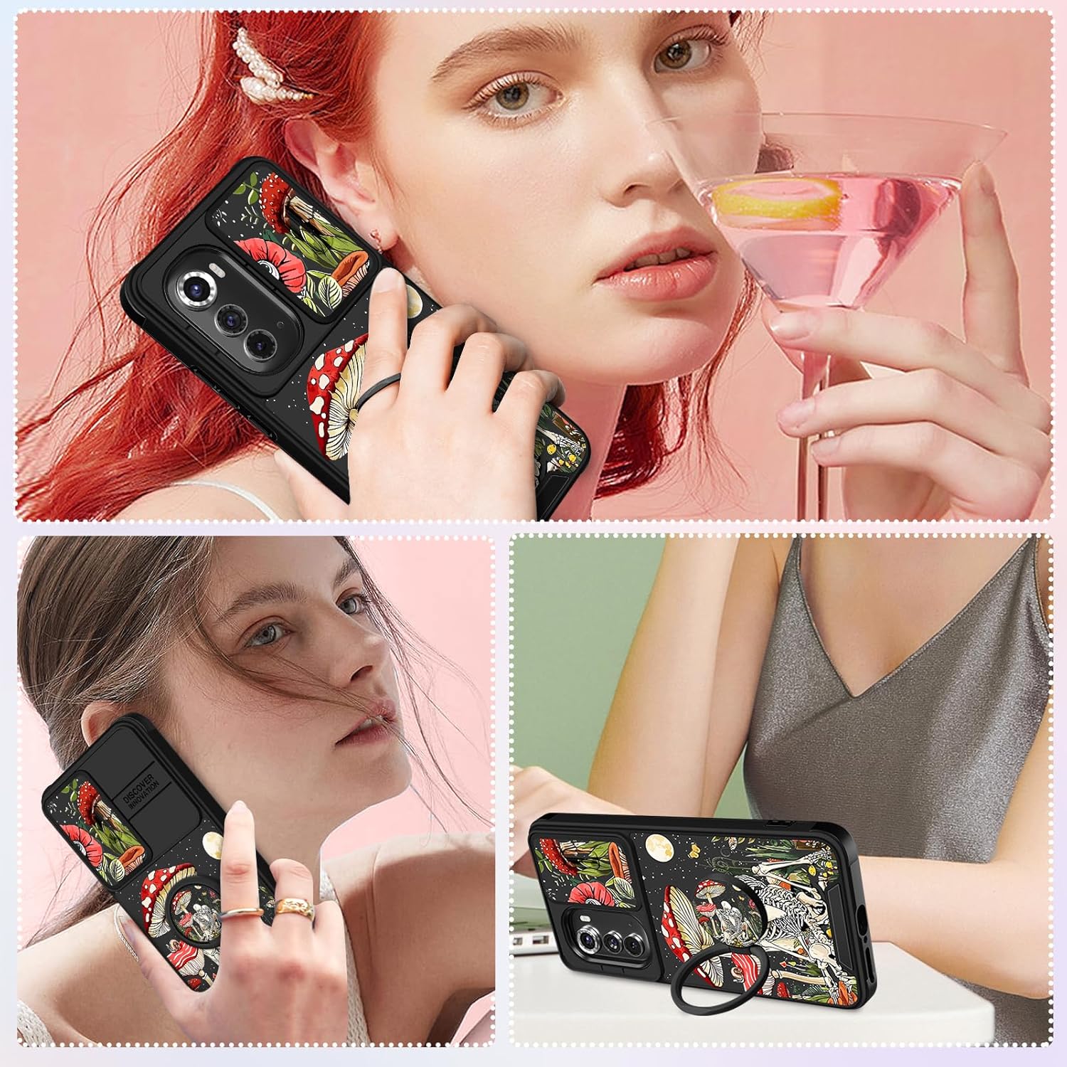 Funermei Funda 2 en 1 para Motorola Edge 2022 con calavera de esqueleto para mujeres, linda funda de teléfono para niñas, gótica, espeluznante,