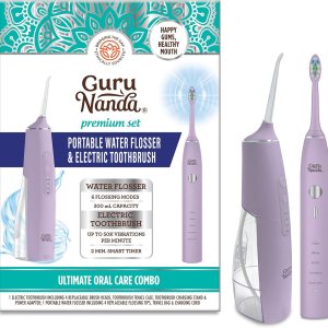 GuruNanda Lion & Lamb Kit (lavanda), irrigador de agua portátil (10.1 fl oz) con 4 puntas de chorro, cepillo de dientes sónico recargable de 5000 GuruNanda Lion & Lamb Kit (lavanda), irrigador de agua portátil (10.1 fl oz) con 4 puntas de chorro, cepillo de dientes sónico recargable de 5000