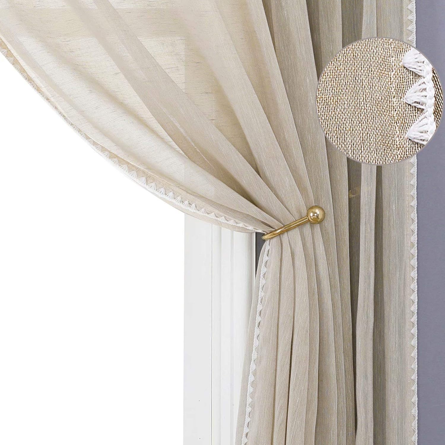 Selectex – Cortinas transparentes de lino natural con bordes semitransparentes