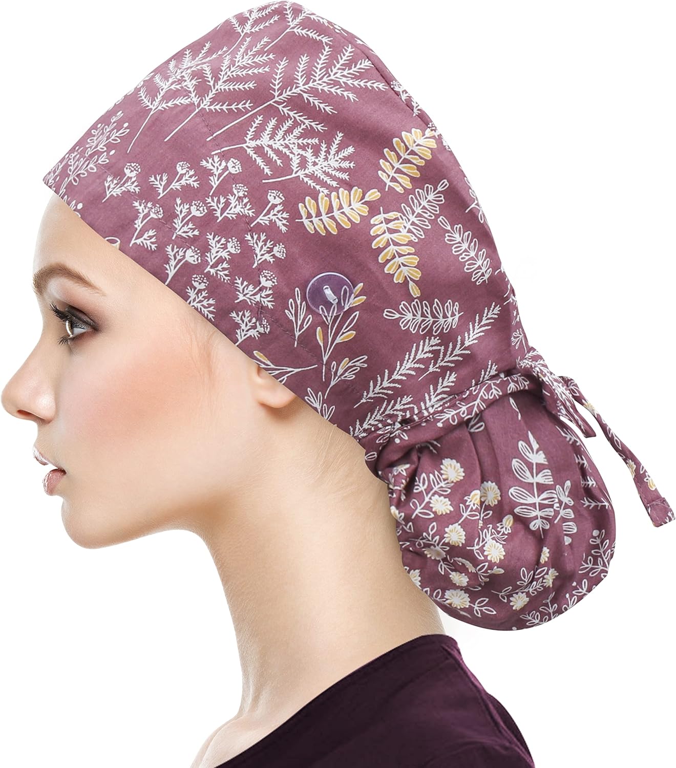 QBA Gorra de trabajo ajustable con botón, gorro de trabajo de algodón forrado de satén, banda para el sudor, vendaje elástico para atar en la