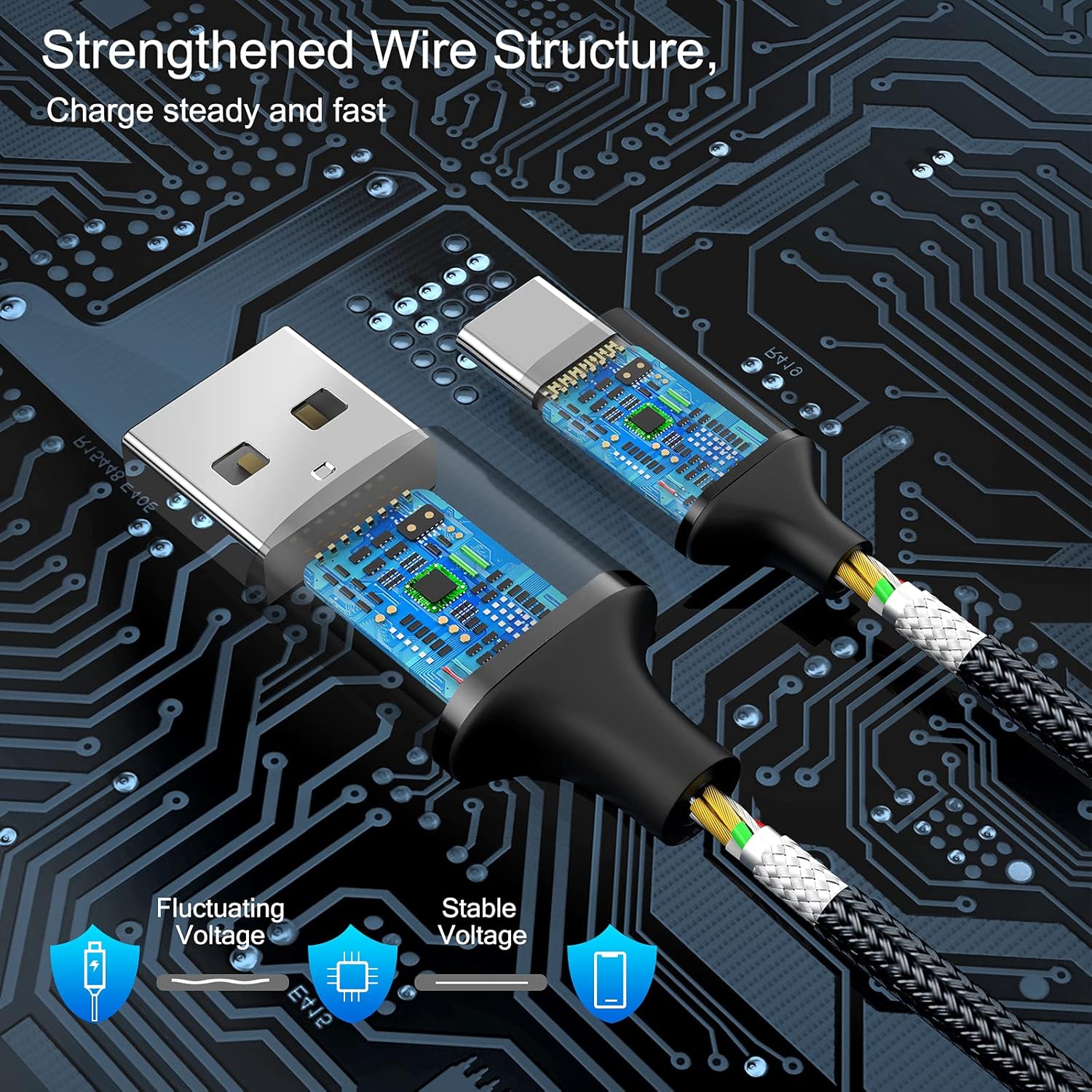 Cable USB tipo C, paquete de 5 (336610 pies), cable USB C trenzado de nailon de carga rápida, compatible con Samsung Galaxy S9 S8 Note 9 Note 8