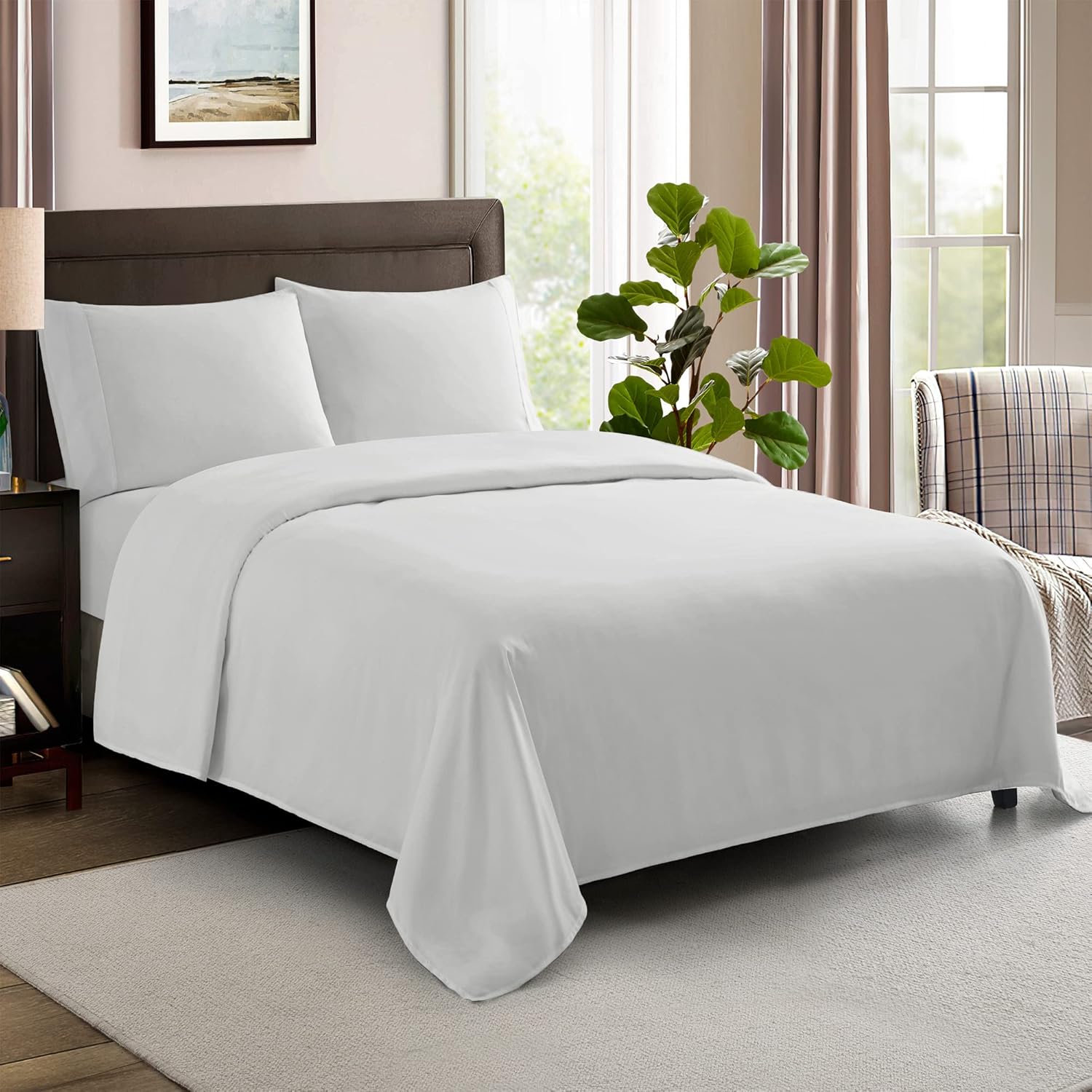 Sábanas de tamaño Queen 100% algodón, hechas en Egipto, suaves de 600 hilos para colchón de cama tamaño Queen, juego de sábanas y fundas de almohada