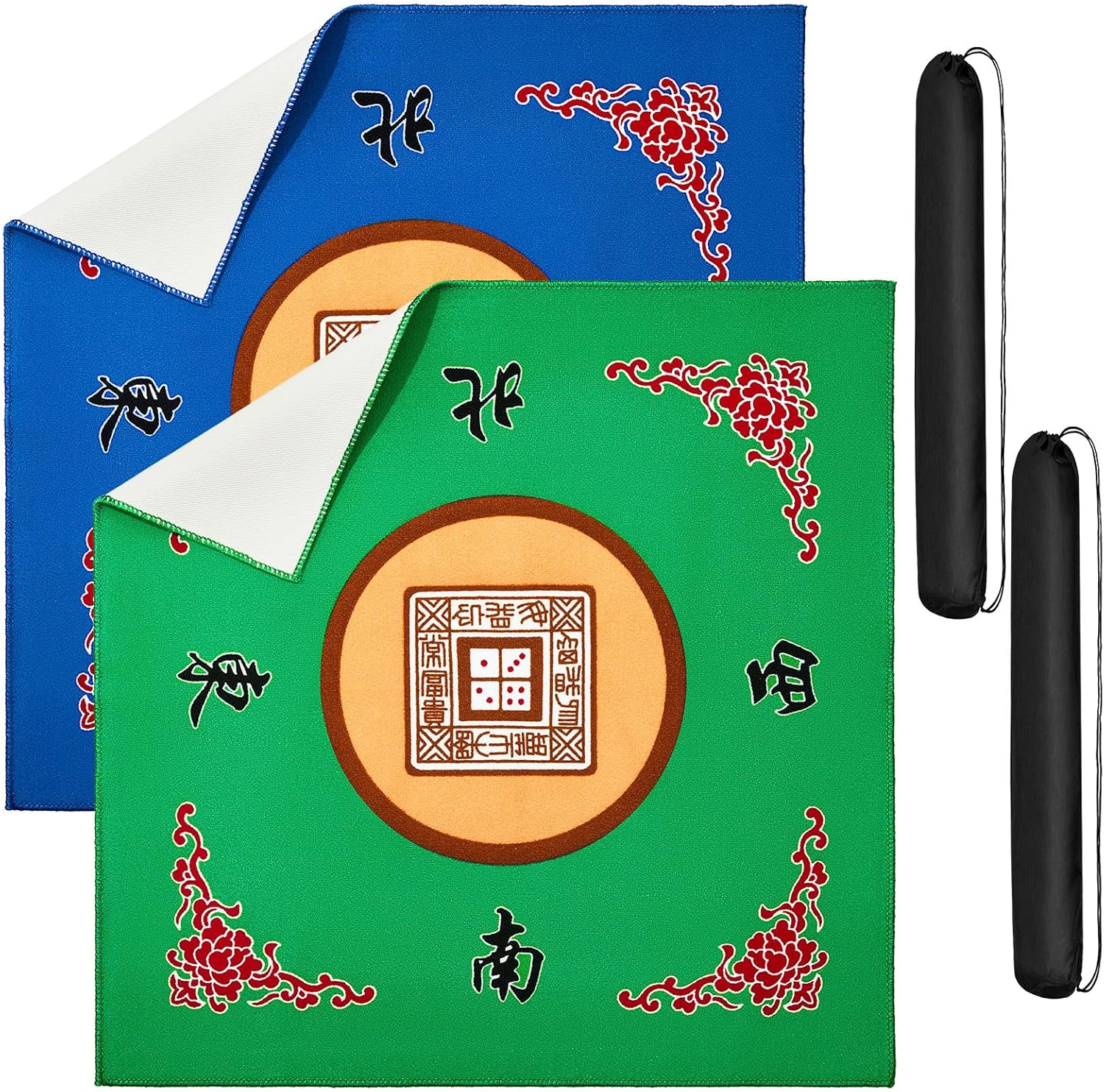 Buryeah Juego de 2 alfombrillas Mahjong con bolsa, antideslizantes, reducción de ruido, cubierta de mesa para juegos de cartas de póquer, juegos de