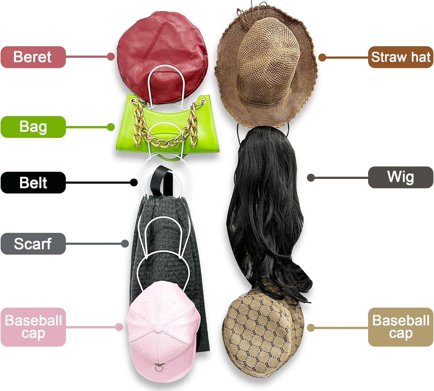 QsQueen Perchero para sombreros, organizador de sombreros, soporte para gorro de béisbol, colgador de peluca, estante de almacenamiento para