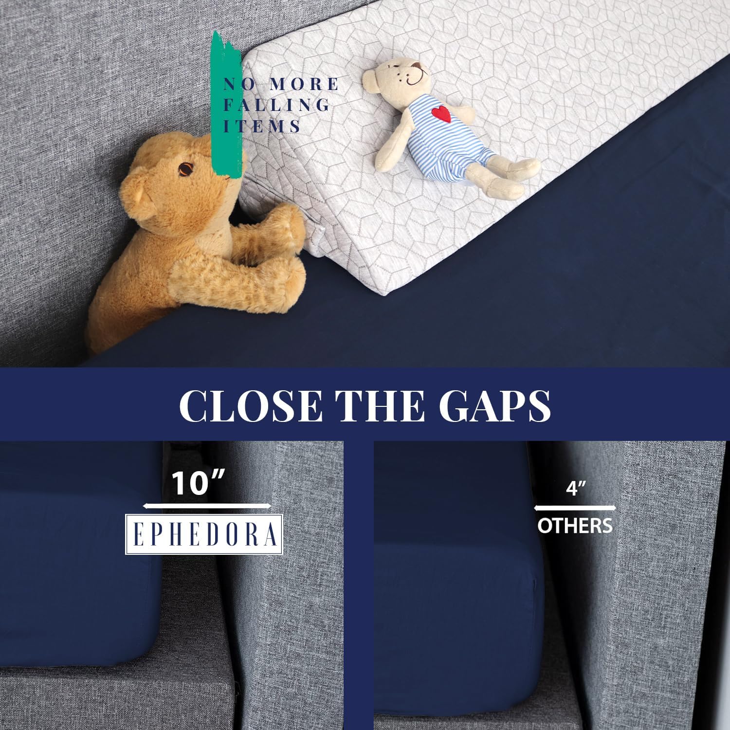 EPHEDORA Almohada de cuña de cama triangular XL para espacio de cabecera (0-10 pulgadas), llena el espacio entre el colchón y la cabecera, relleno