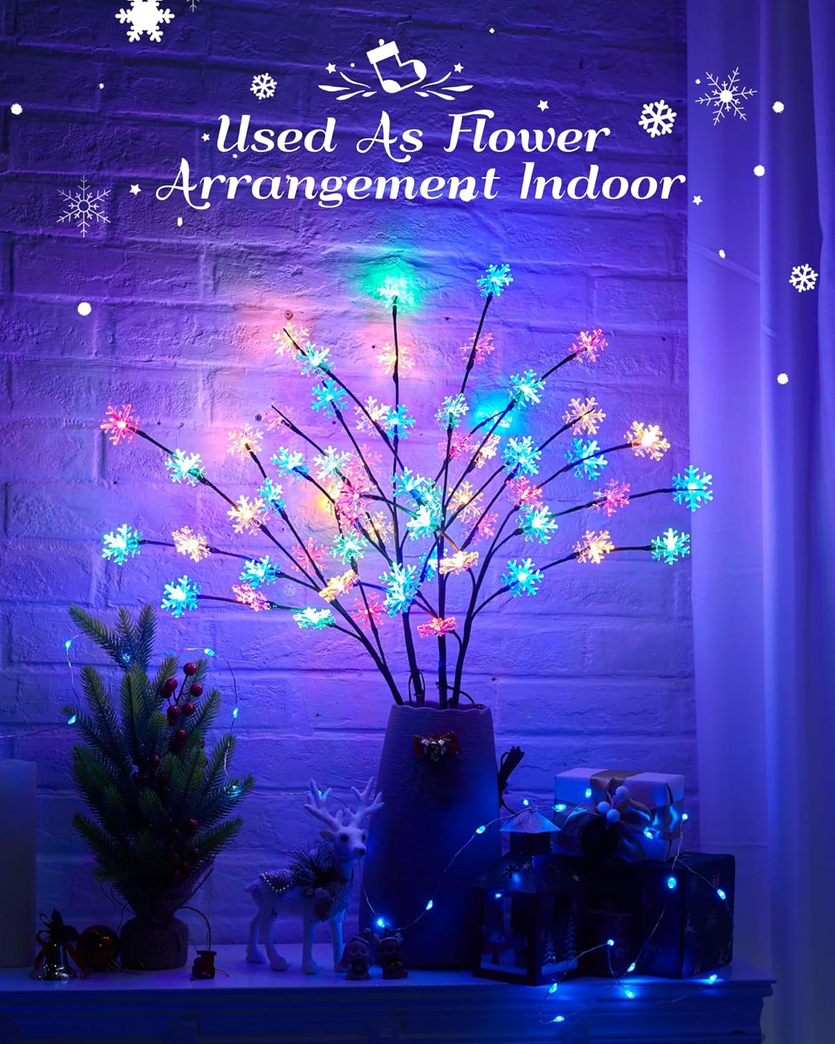 Luces de copo de nieve para exteriores, paquete de 4 luces de Navidad para entrada, árbol al aire libre, decoraciones de Navidad al aire libre,