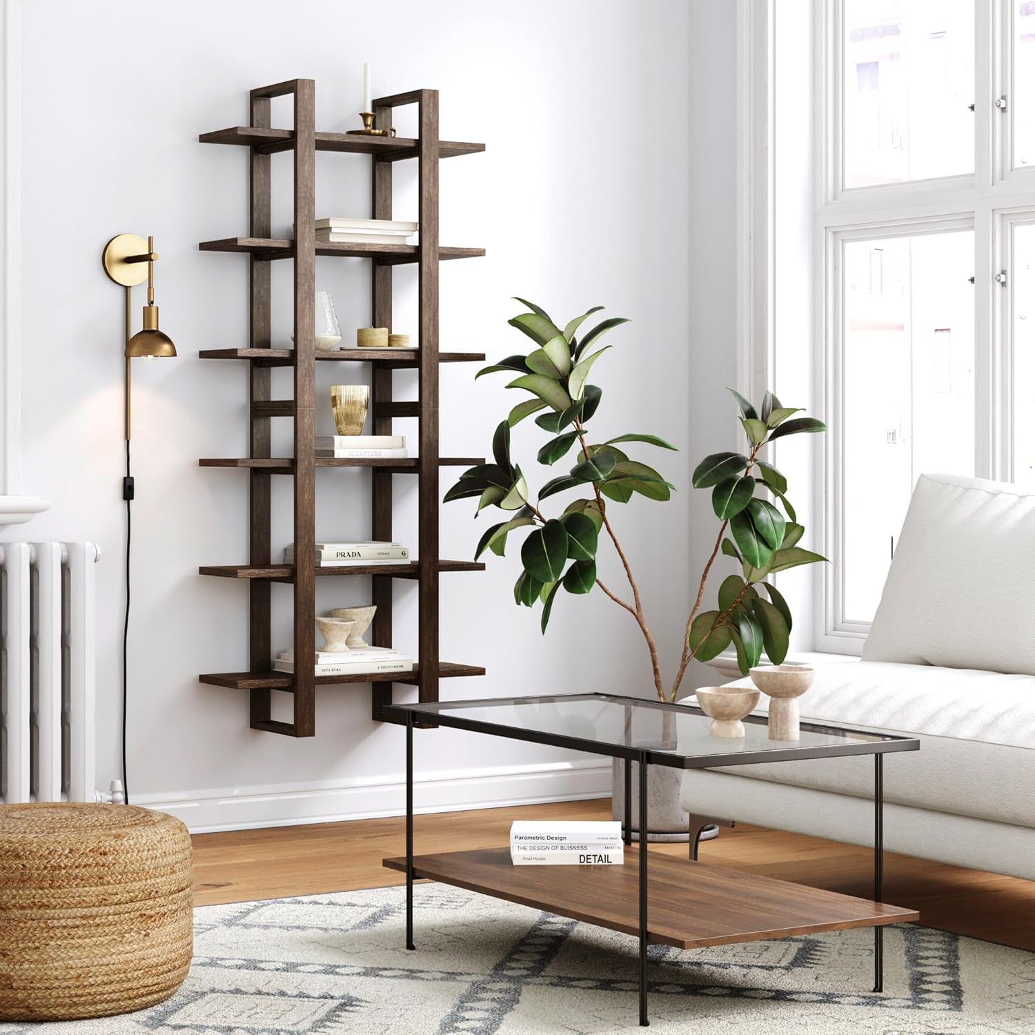 Nathan James Estantes flotantes de pared para libros, estante de exhibición de 3 niveles, estante modular decorativo en madera maciza para