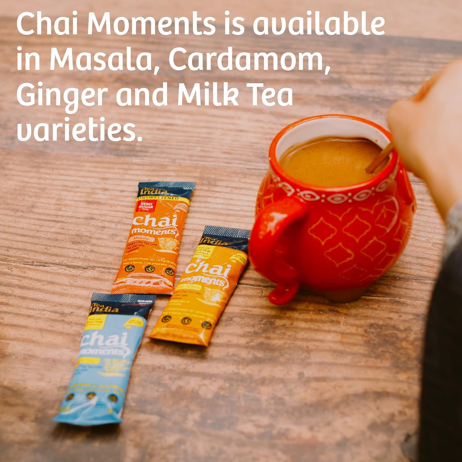 Tea India Chai Moments Masala Chai Tea Instant Latte Mix Mezcla sabrosa de té negro premium e ingredientes naturales Té tradicional indio con