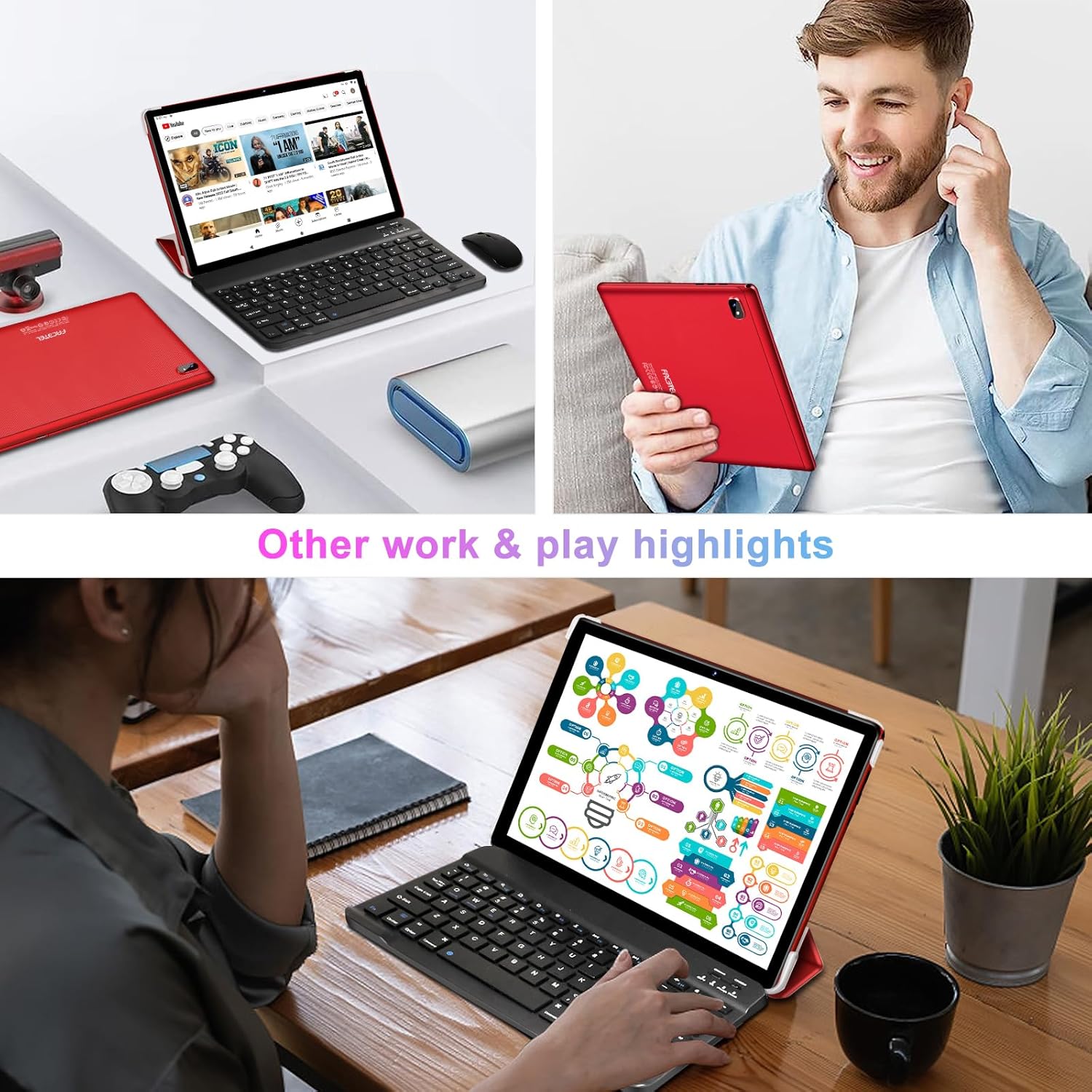 2024 Newest Tablet Android 13 Tablet 10 inch Octa-Core 2.0 GHz with 12GB RAM 128GB ROM, 5G WiFi, 6000mAh, HD IPS Touchscreen, Bluetooth 5.0, 1280 *
