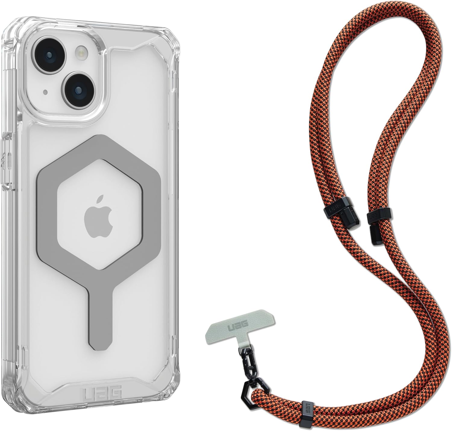 URBAN ARMOR GEAR UAG – Funda diseñada para iPhone 15 Plyo IceSilver de 6.1 pulgadas, compatible con MagSafe Bundle con cordón cruzado UAG para
