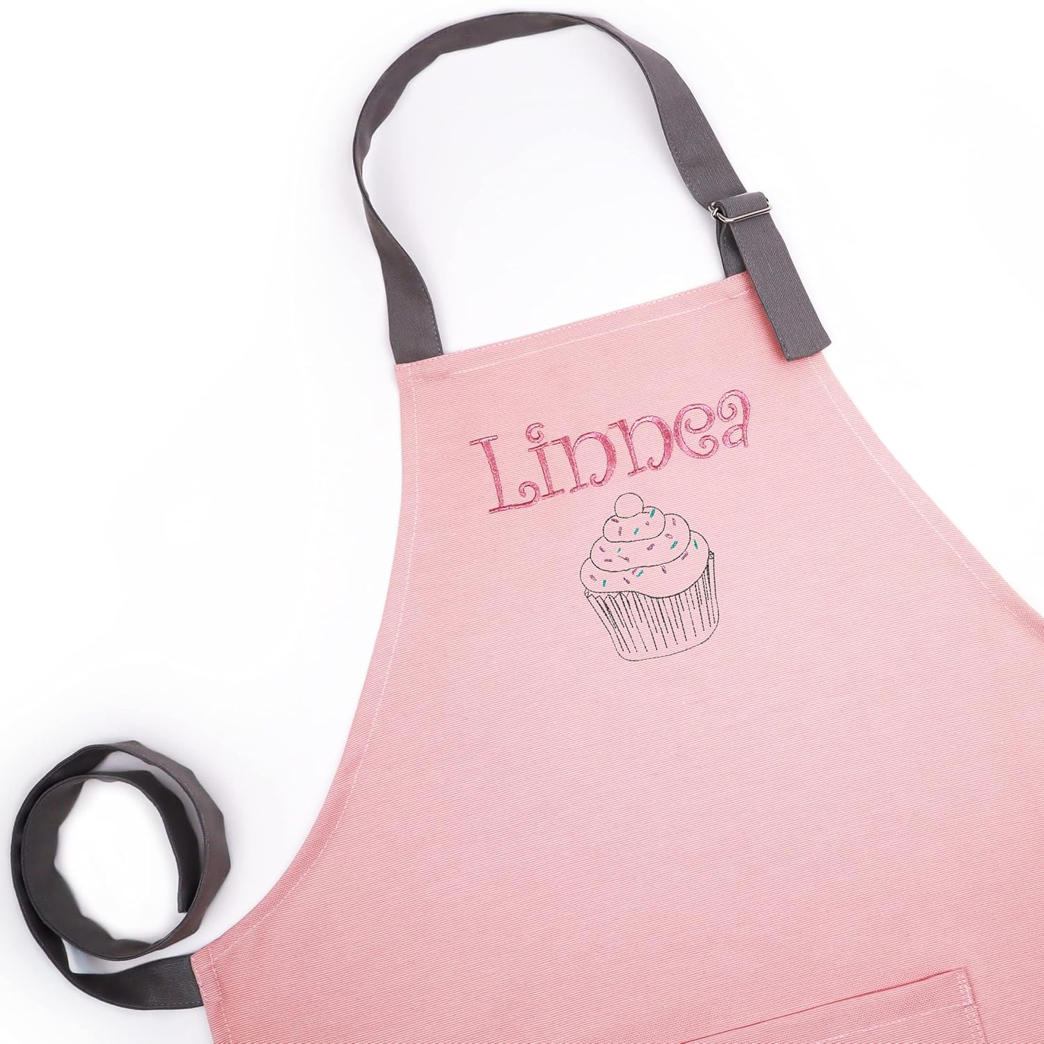 Kids Apron and Chef Hat Set for Girls Pink Personalized Embroidered Custom Name Children Cotton Apron with Pocket. Girls Kitchen Apron Cooking,