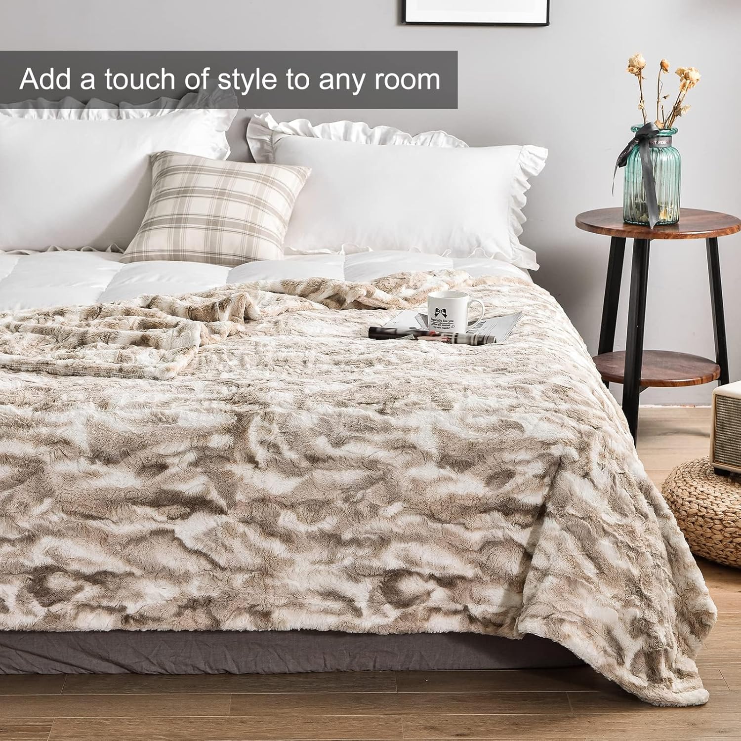 Manta suave, de 50 x 60 pulgadas, lujosa, cálida, esponjosa, gruesa, cómoda, suave, de piel sintética para el otoño, para sofá, cama, sofá, manta