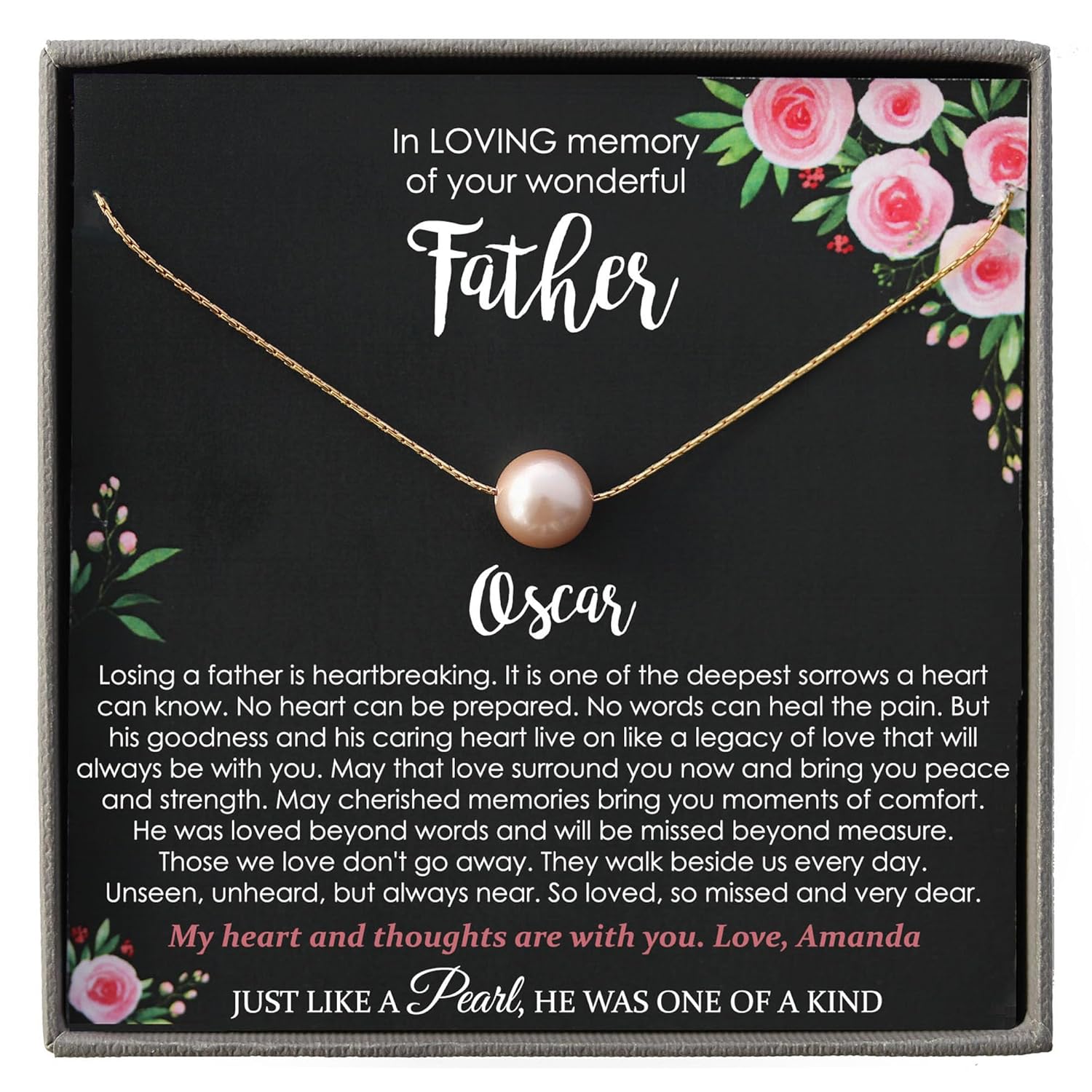 Personalized Bereavement Gifts for Loss of Father, Memorial Gifts, Necklace with Meaningful Message, Pearl Necklace for Women