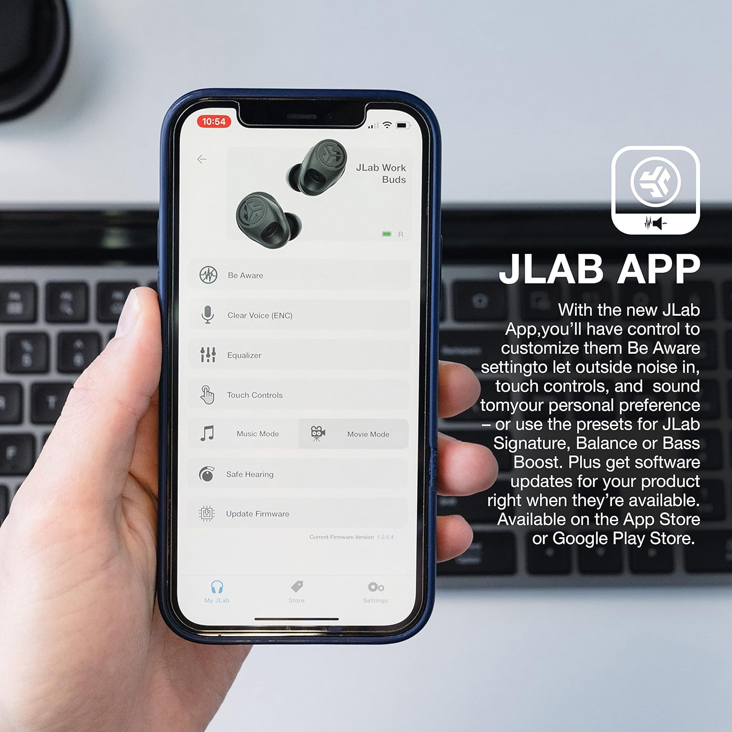 JLab Work Buds – Auriculares intrauditivos inalámbricos con micrófono desmontable con cancelación de ruido, negro, largo más de 55 horas totales de
