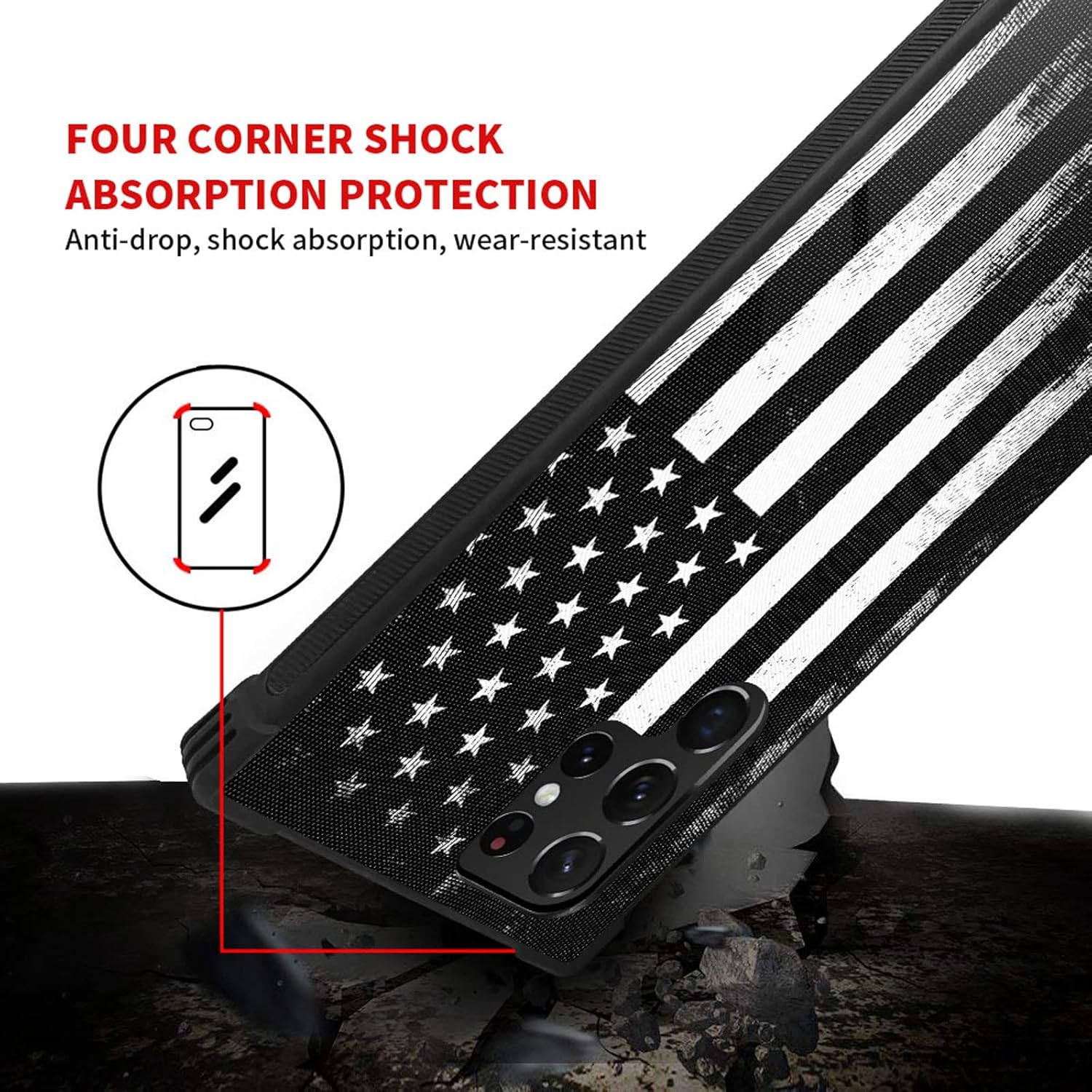 CARLOCA Funda compatible con Samsung Galaxy S23 Ultra, diseño gráfico de identidad retro de la bandera estadounidense, a prueba de golpes,