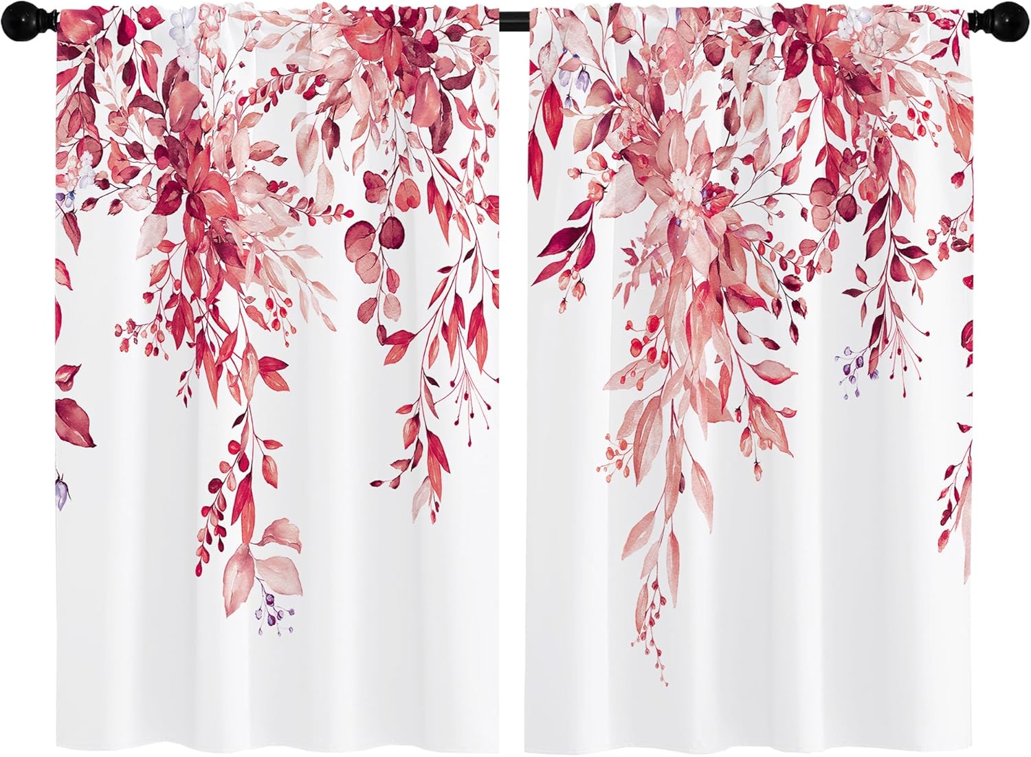 Cortinas de cocina con hojas de eucalipto burdeos, cortinas rústicas de primavera botánica, cortinas de plantas rústicas florales de granja,