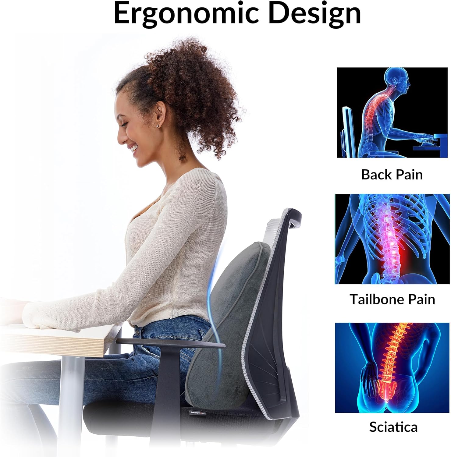 Snailax Almohada de apoyo lumbar calentada para silla de oficina, almohada de apoyo de espalda para automóvil con vibración, soporte de silla para