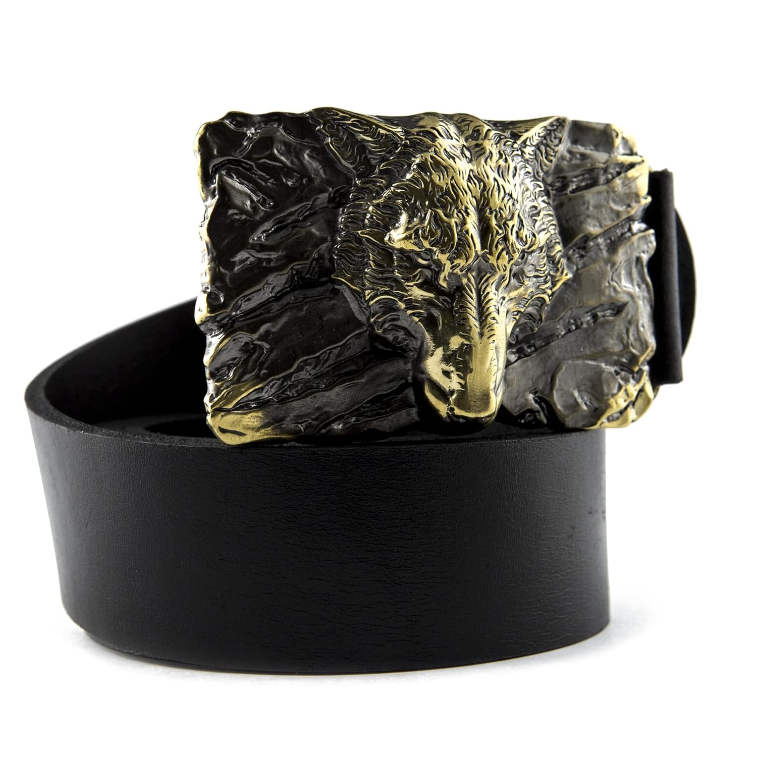 Casual leather belt with buckle Fenrir Wolf, Handmade Old Norse Scandinavian viking mithology werewolf solid brass belt buckle on leather belt
