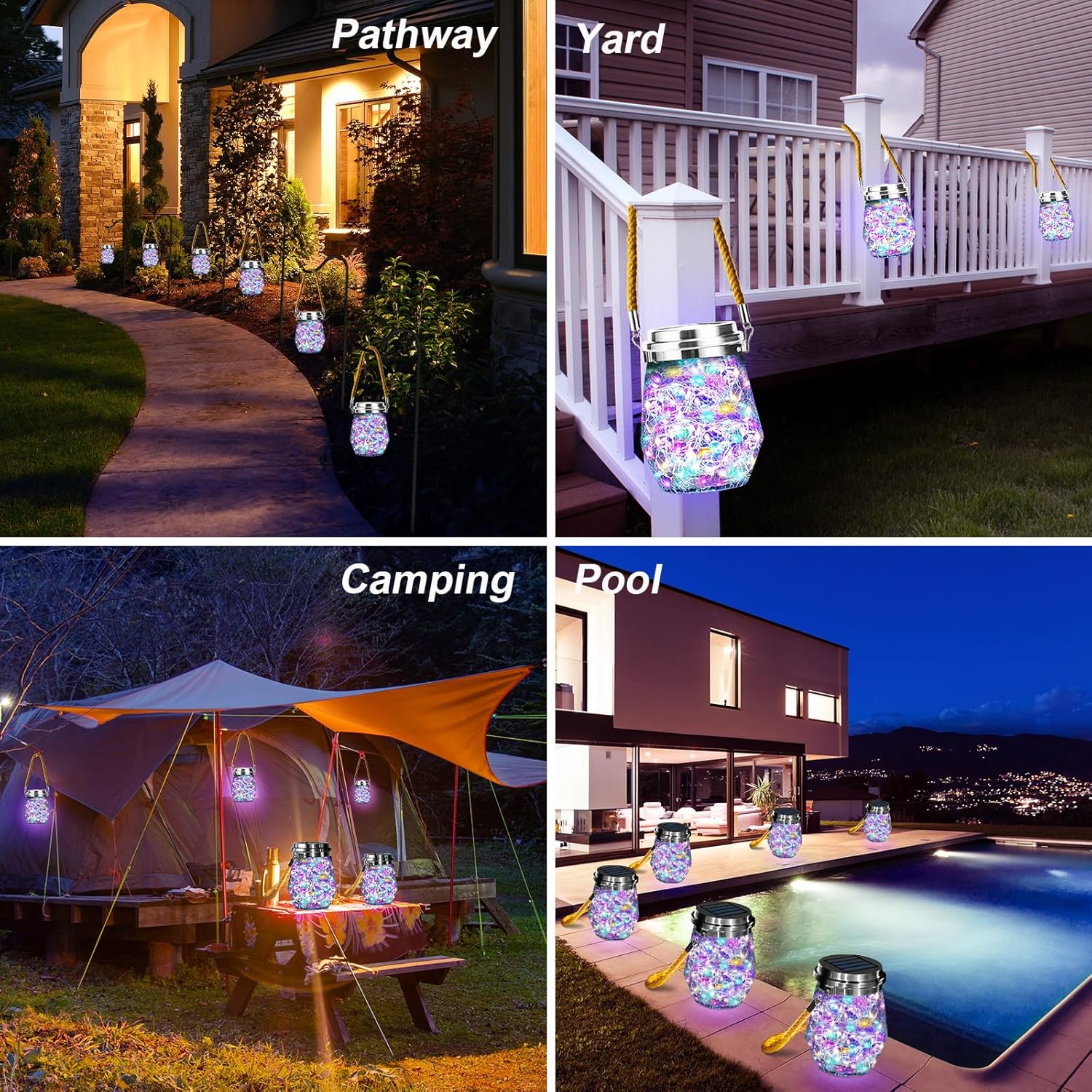 Linterna solar, luces solares colgantes para exteriores, impermeables, paquete de 2, 60 faroles LED mejorados, decoración para exteriores,