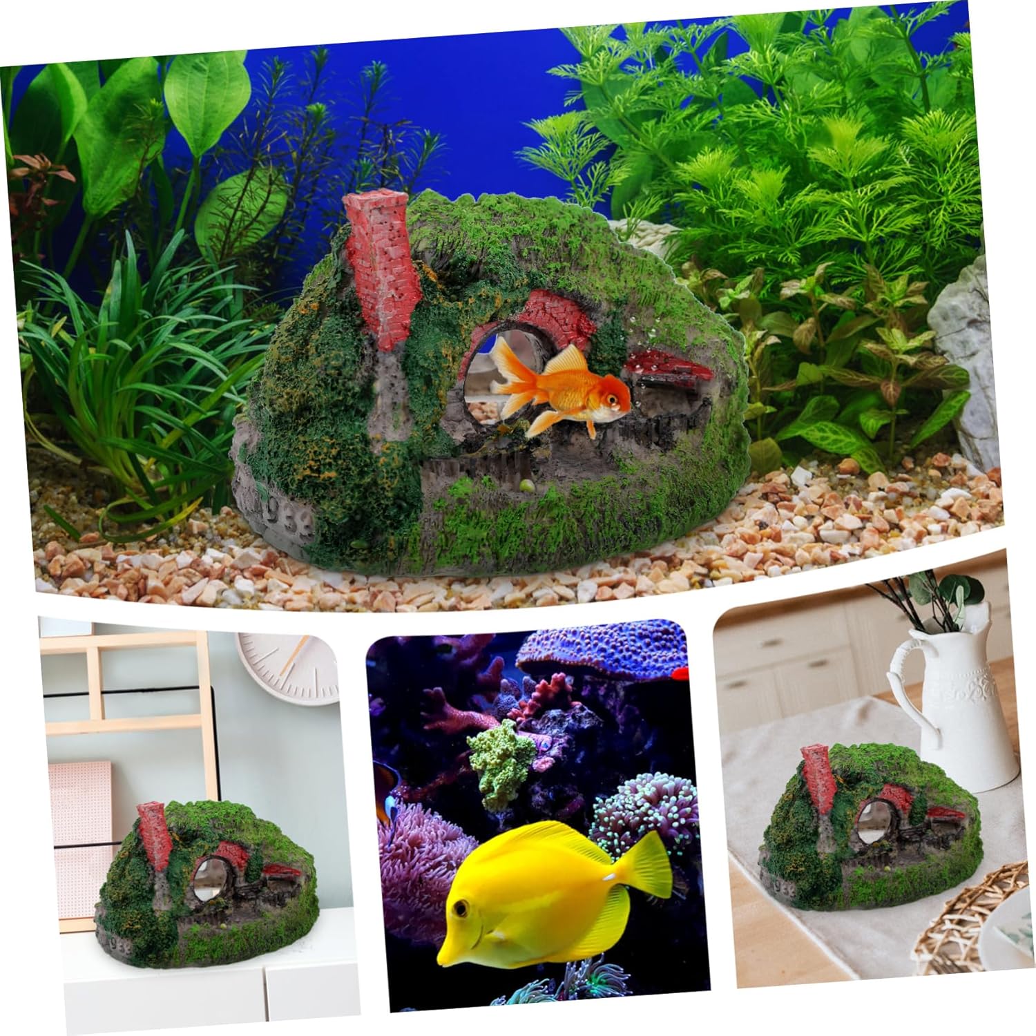 balacoo Decoración de acuario Hobbit House Resina Betta Escondite Cueva Rockery Accesorios de paisajismo Decoración Hobbit Decoración de pecera