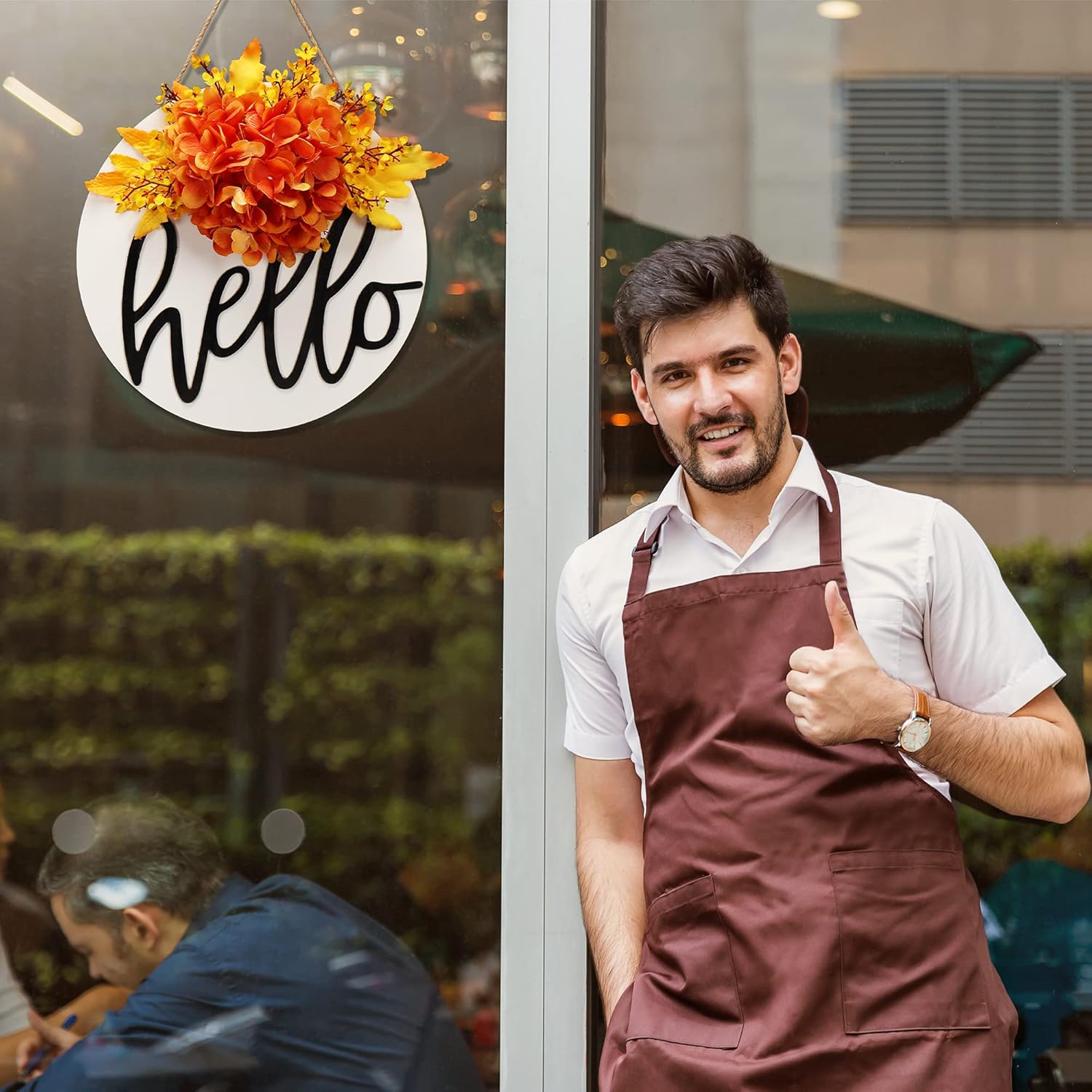 Coronas de otoño para puerta delantera, corona hecha a mano, letrero de bienvenida al aire libre, coronas de otoño, decoración de corona de pared de