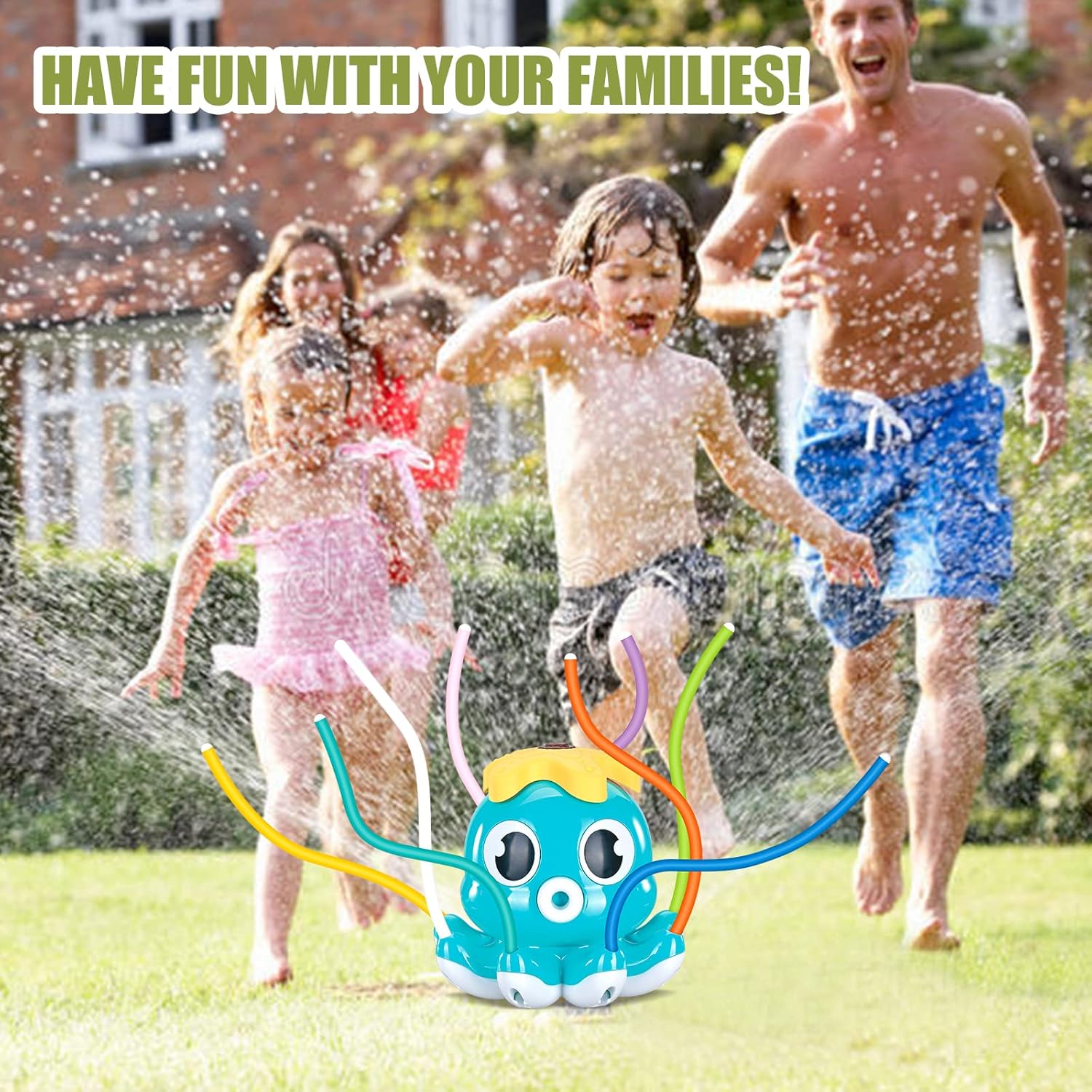Octopus Water Sprinkler for Kids Outdoor Playwith 8 Wiggle Tubes, Summer Outside Garden Backyard Toddler Outdoor Play Toys for 3 4 5 6 7 8 Year Old