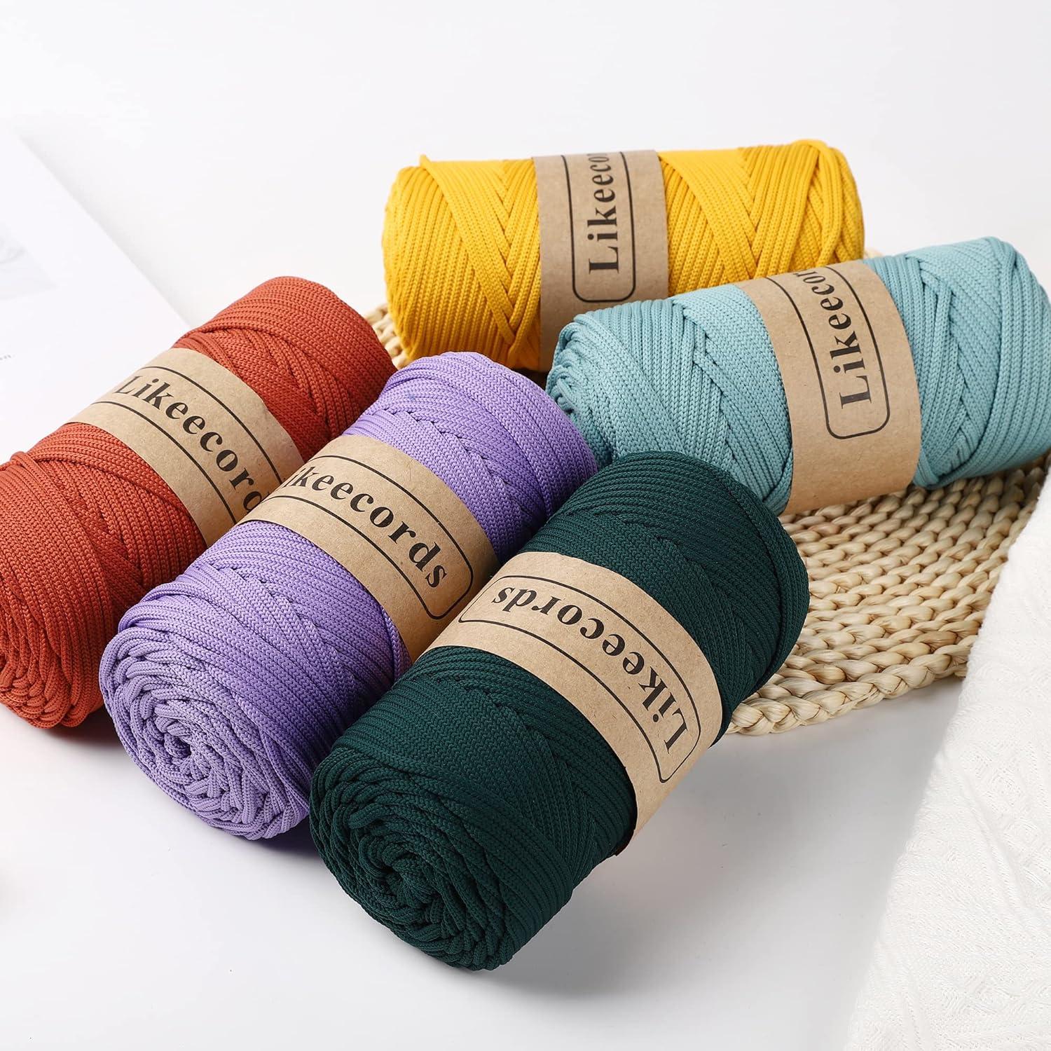 Cordón de macramé trenzado de poliéster de 0.157 in, 140 yardas, 426 pies, hilo elástico para bolsa de ganchillo para manualidades, ganchos de